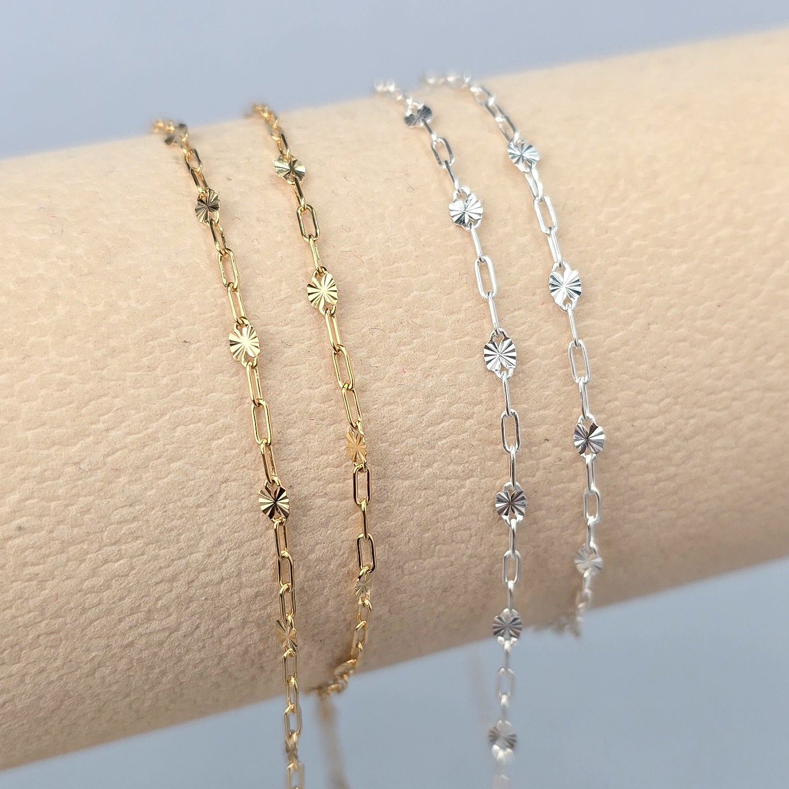 Oval Sunburst & Paperclip Chain - 14k Gold Filled & 925 Sterling Silver