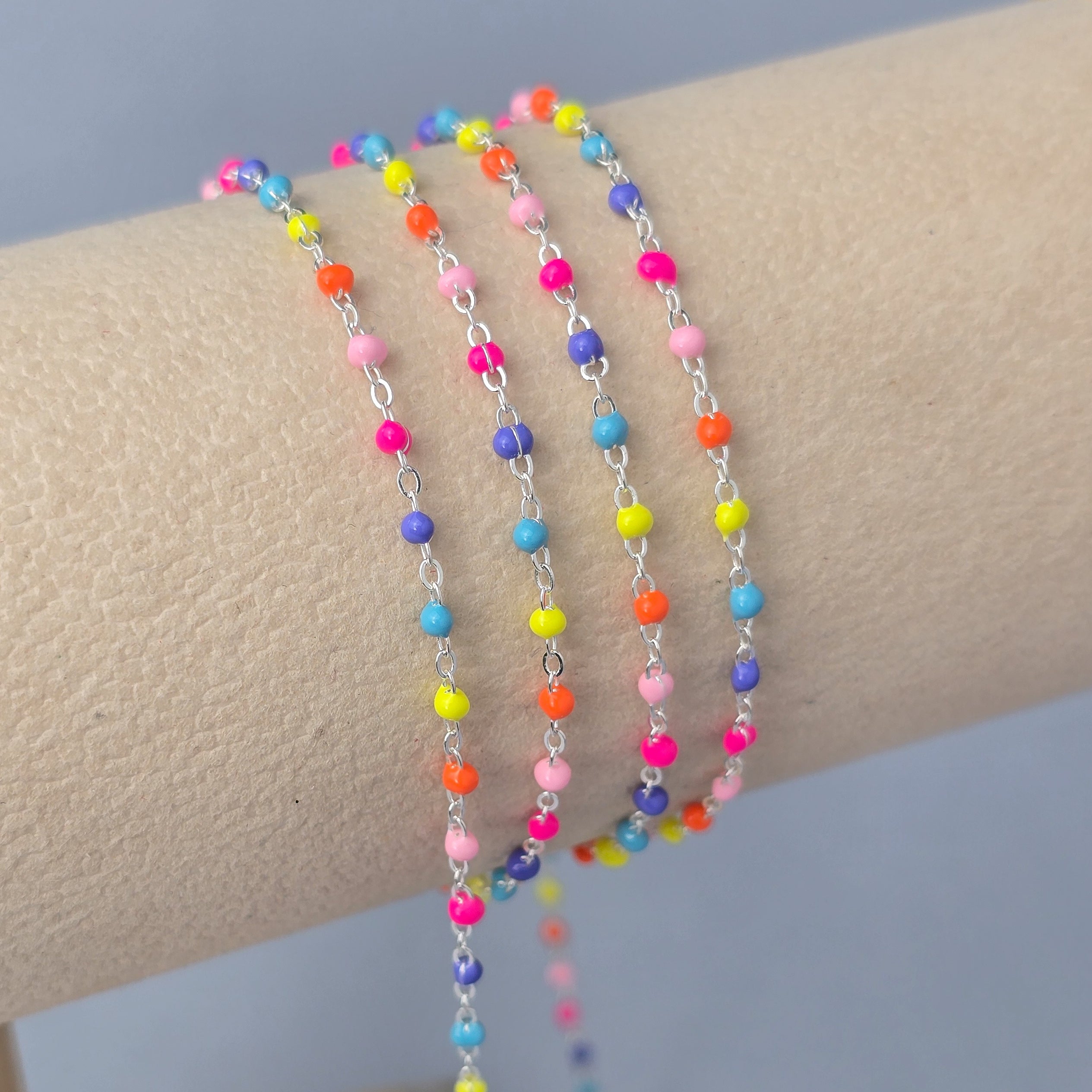 1.5mm Bright Rainbow Enamel Flat Cable Chain - 925 Sterling Silver & 14k Gold Filled