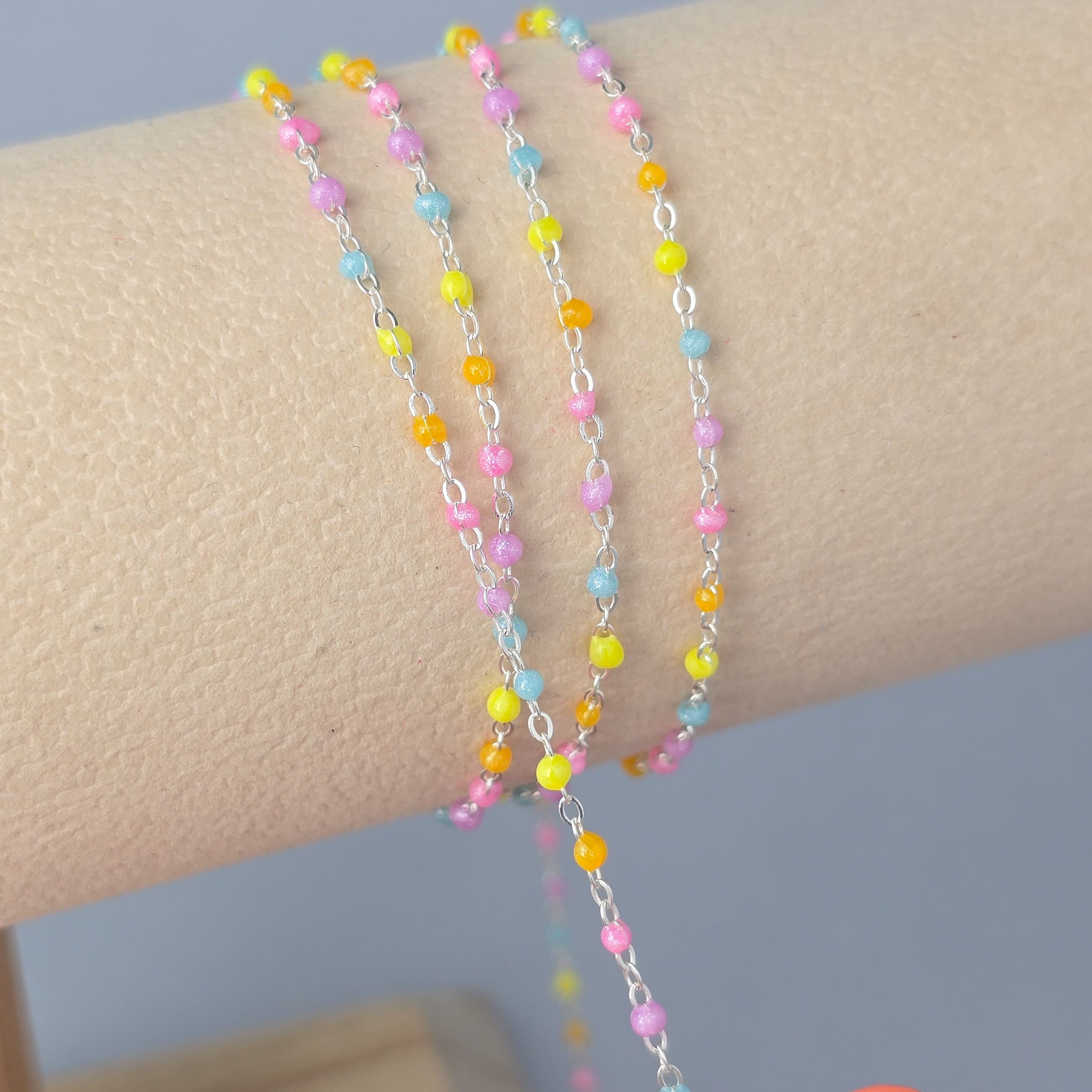 1.5mm Candy Enamel Flat Cable Chain - 925 Sterling Silver & 14k Gold Filled
