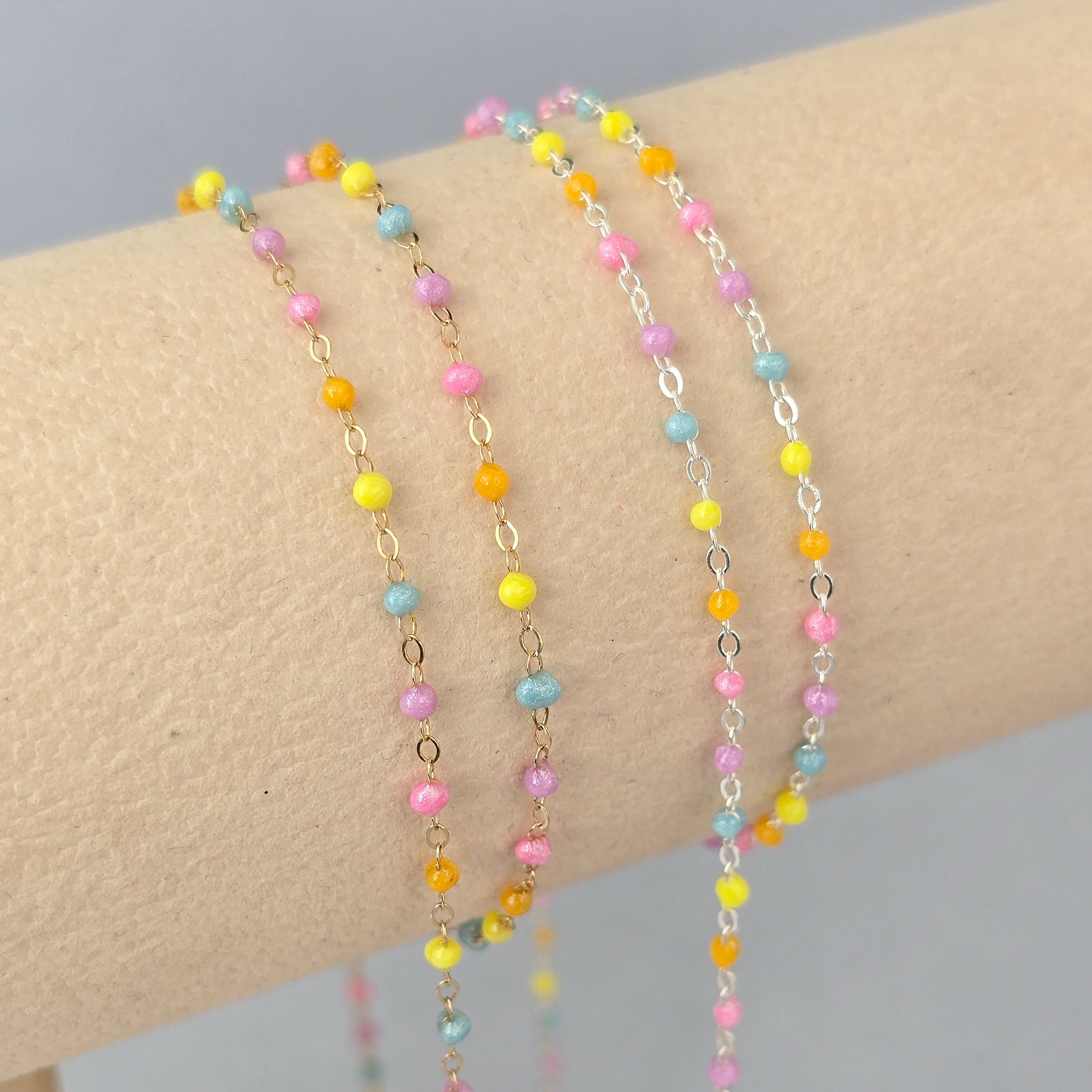1.5mm Candy Enamel Flat Cable Chain - 925 Sterling Silver & 14k Gold Filled