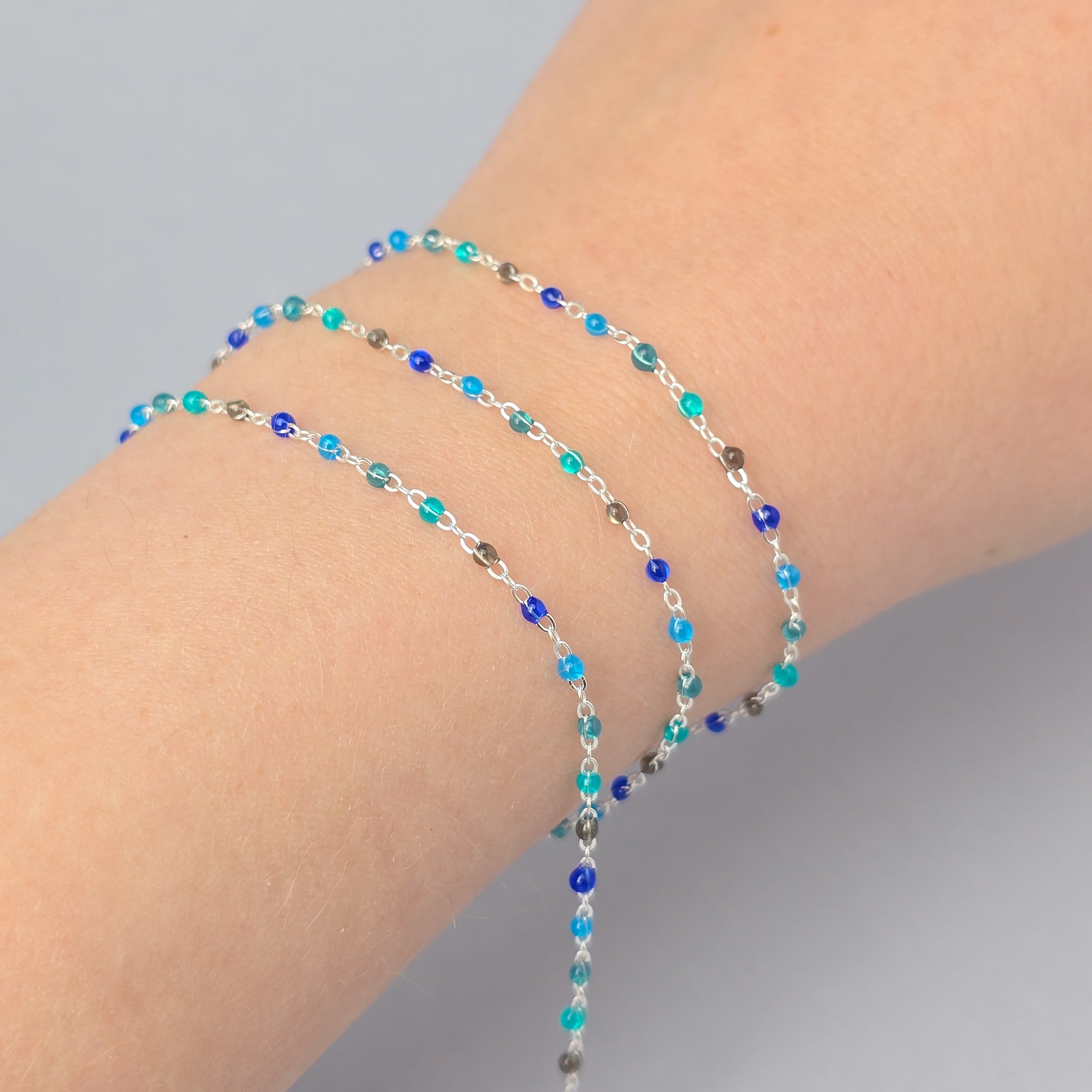 1.5mm Ocean Enamel Flat Cable Chain - 925 Sterling Silver & 14k Gold Filled