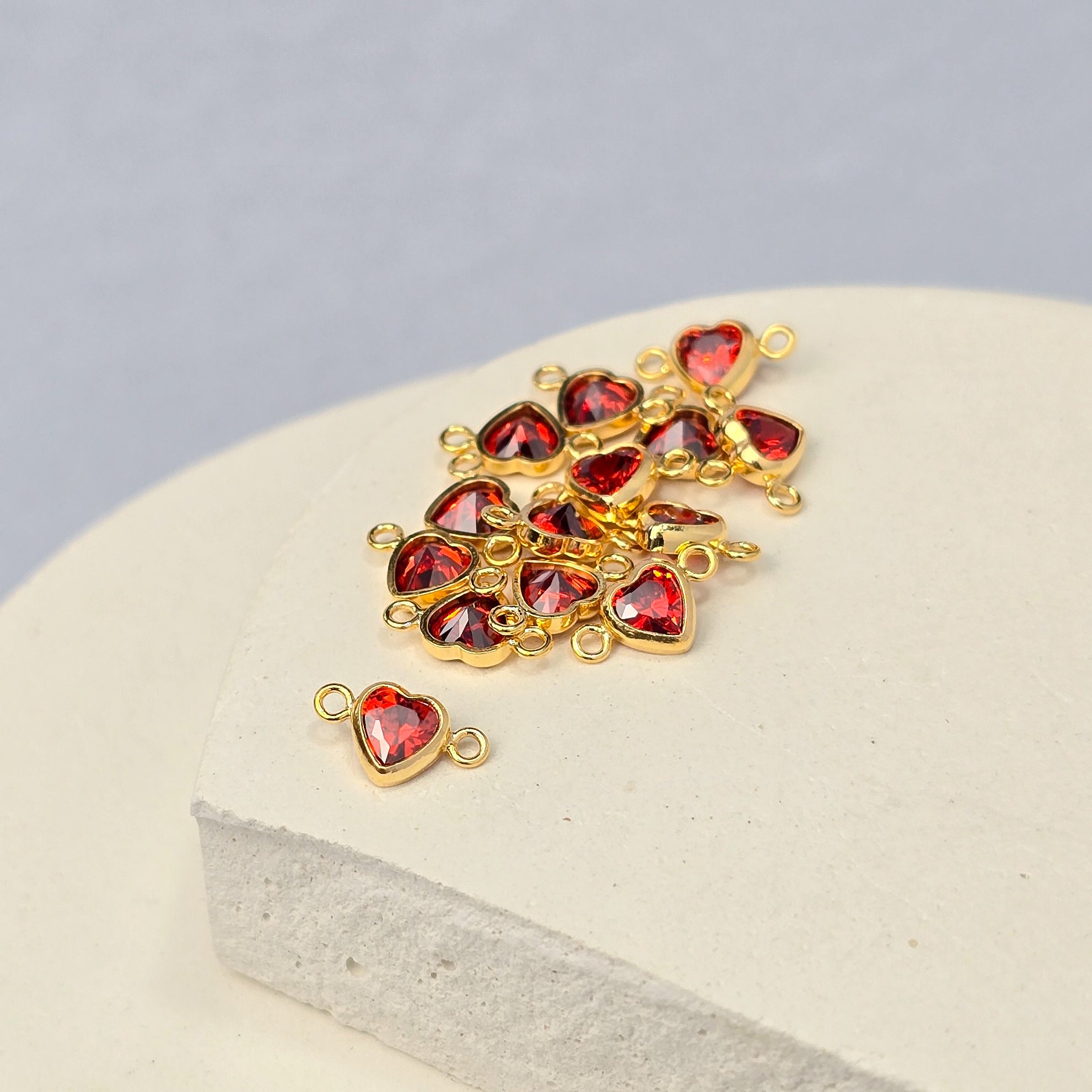 4mm Heart Birthstone Connector Charm 14k Gold Filled / January - Garnet