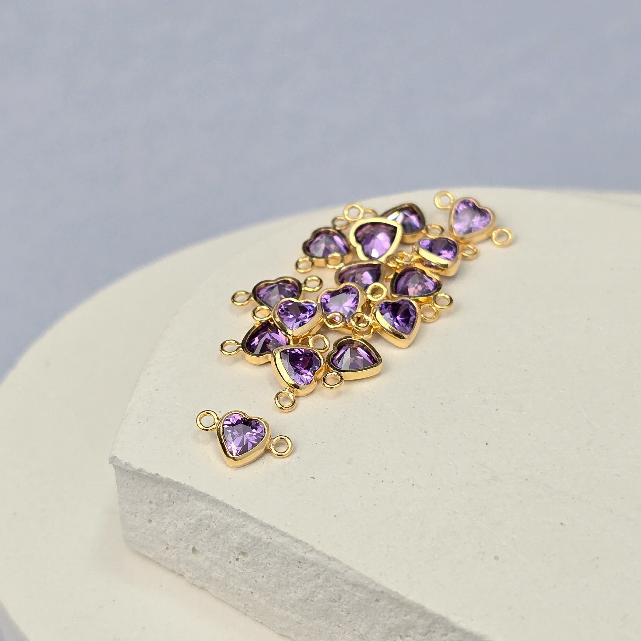 4mm Heart Birthstone Connector Charm 14k Gold Filled / February - Amethyst