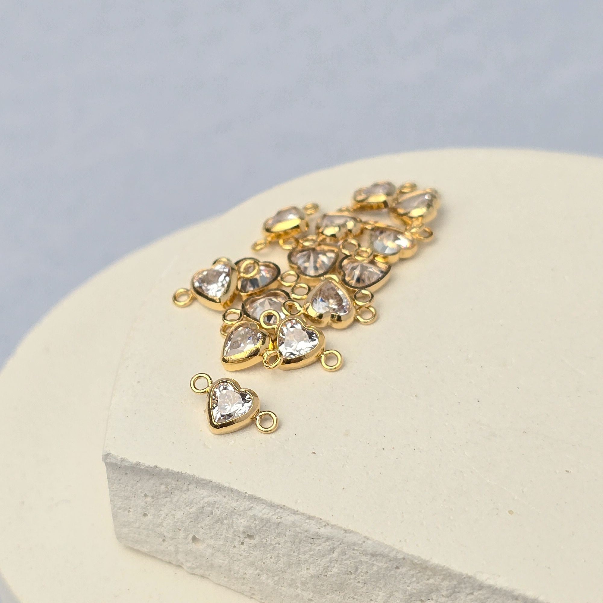 4mm Heart Birthstone Connector Charm 14k Gold Filled / April - Crystal