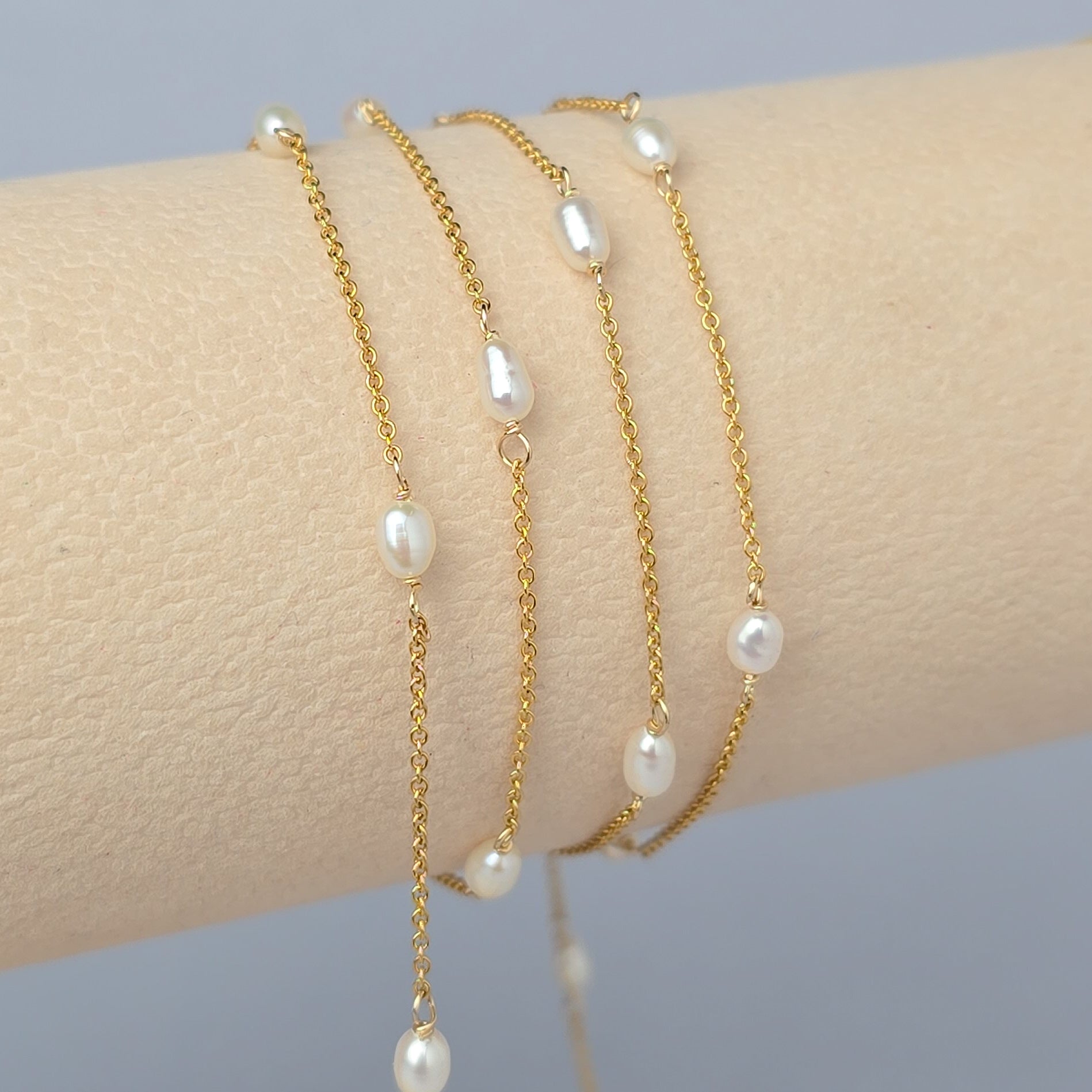 1.2mm Freshwater Pearl Chain - 925 Sterling Silver & 14k Gold Filled
