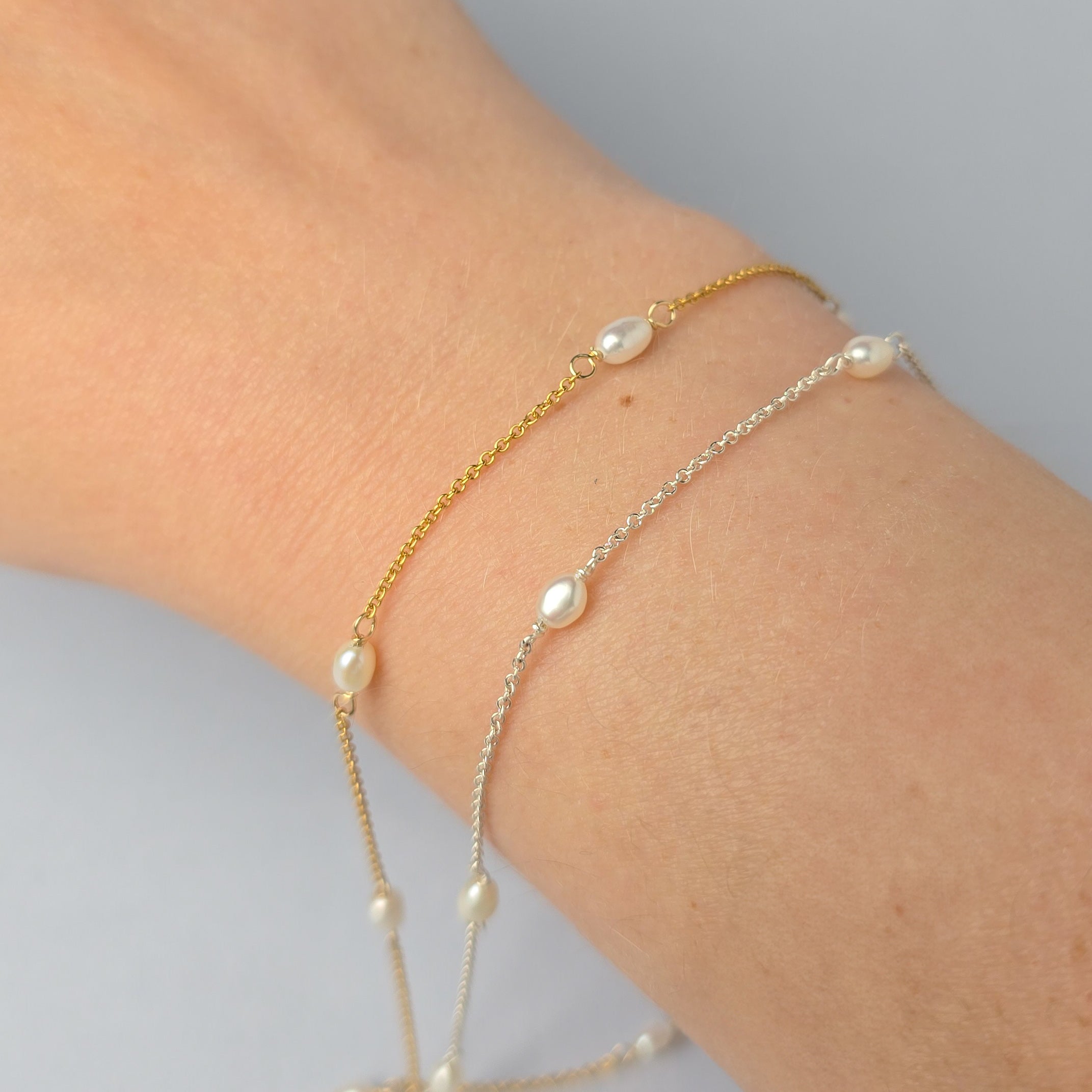 1.2mm Freshwater Pearl Chain - 925 Sterling Silver & 14k Gold Filled