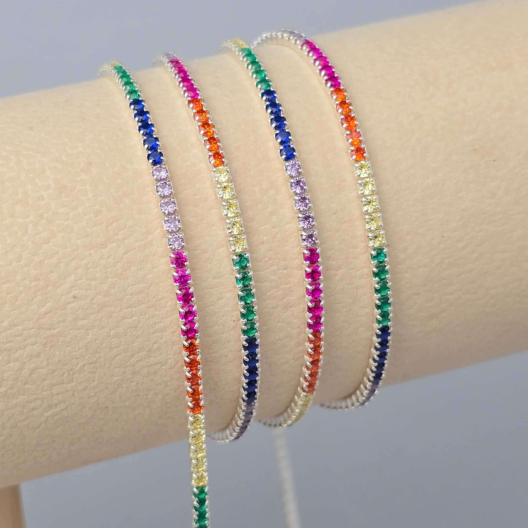 2mm Rainbow Tennis Chain - 925 Sterling Silver 1 Meter