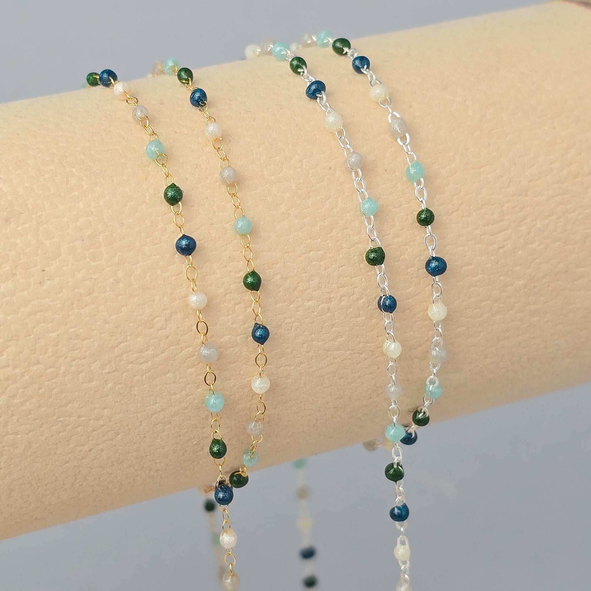 1.5mm Fern Enamel Flat Cable Chain - 925 Sterling Silver & 14k Gold Filled