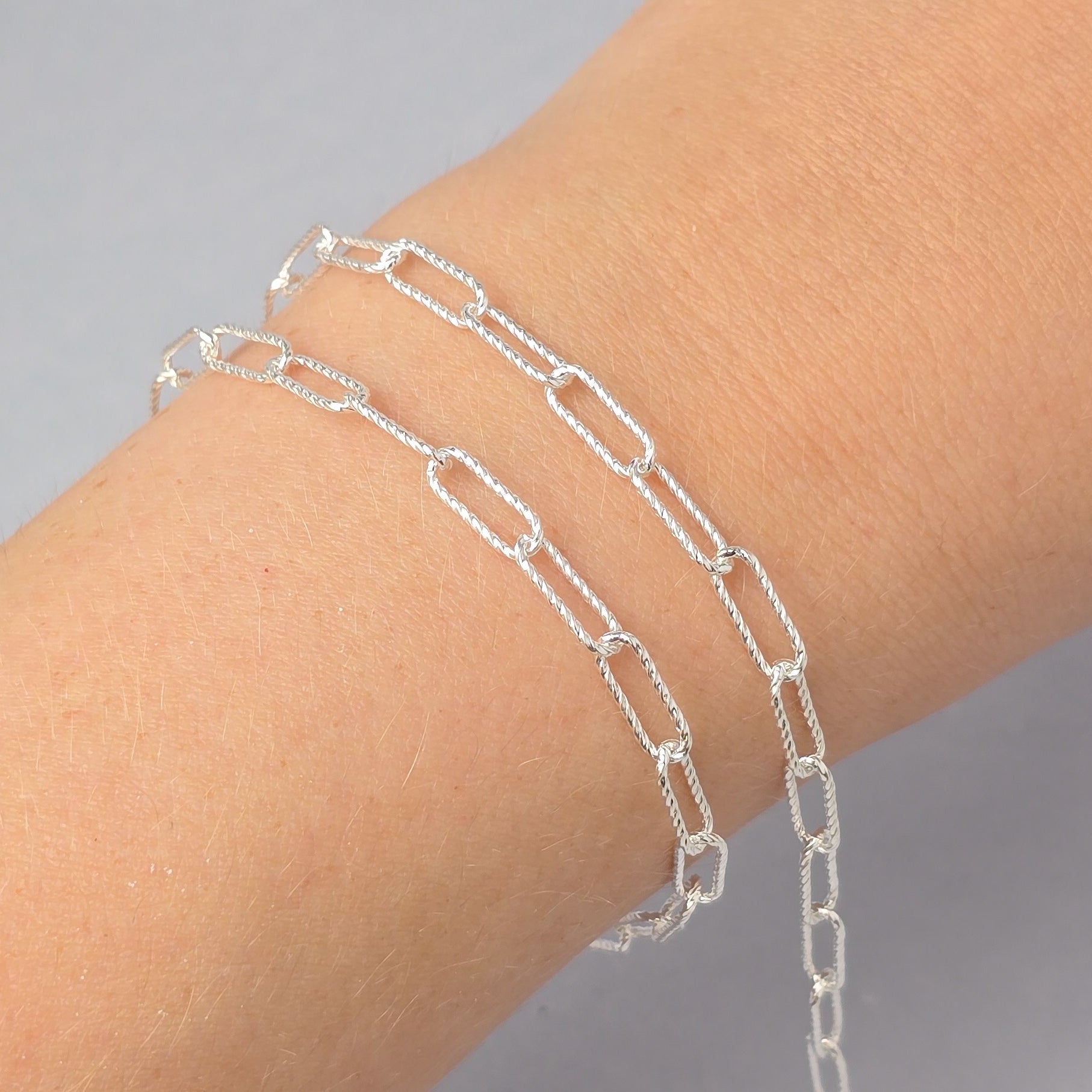 4.15mm Textured Paperclip Chain - 925 Sterling Silver