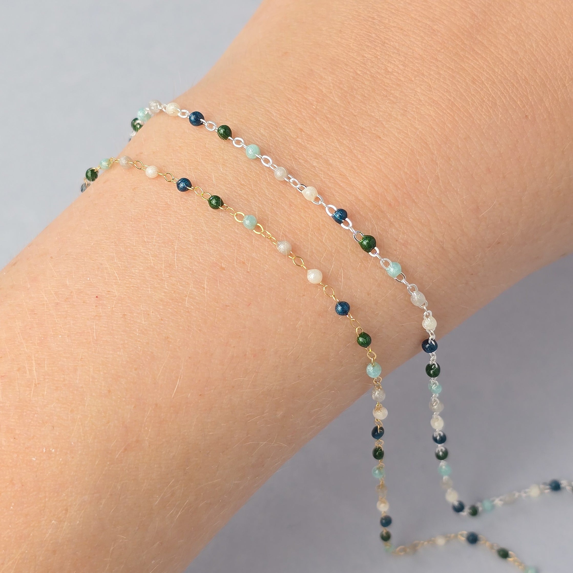 1.5mm Fern Enamel Flat Cable Chain - 925 Sterling Silver & 14k Gold Filled