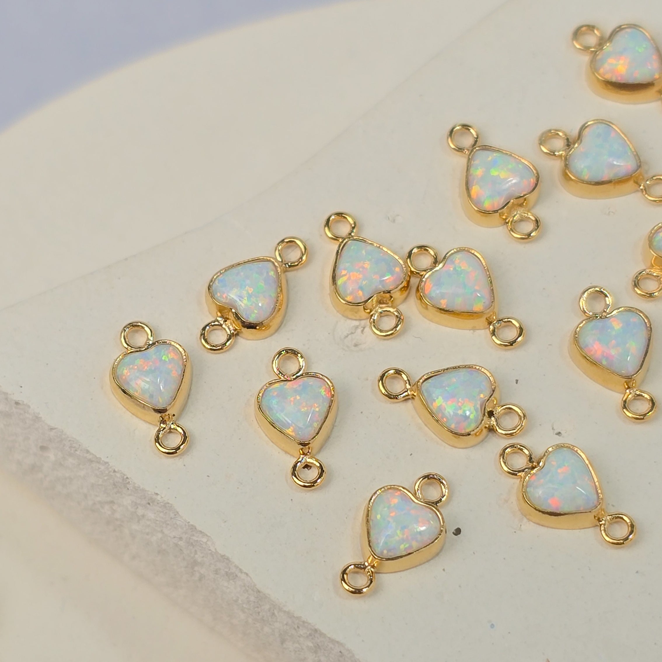 4mm Opal Heart Connector Charm
