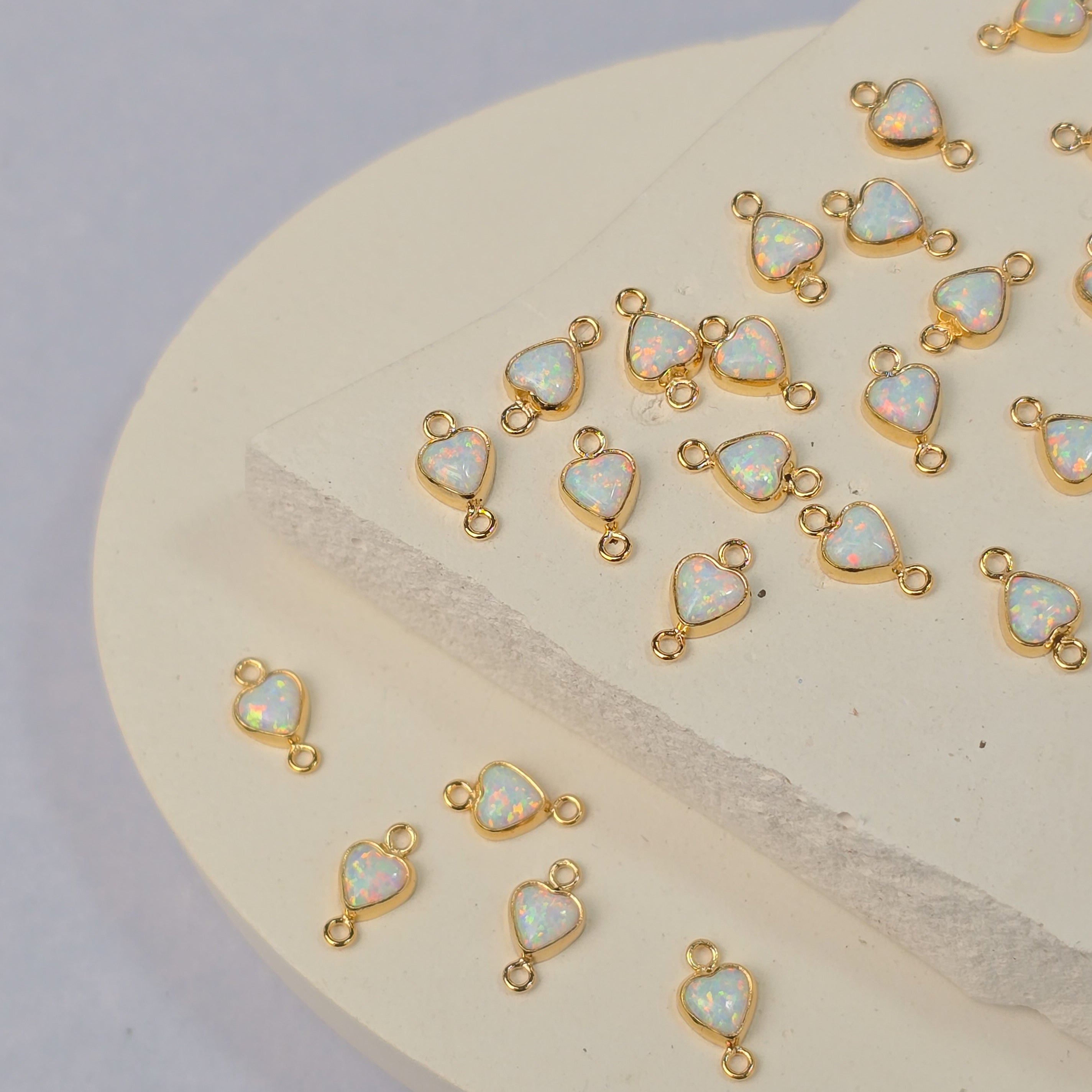 4mm Opal Heart Connector Charm