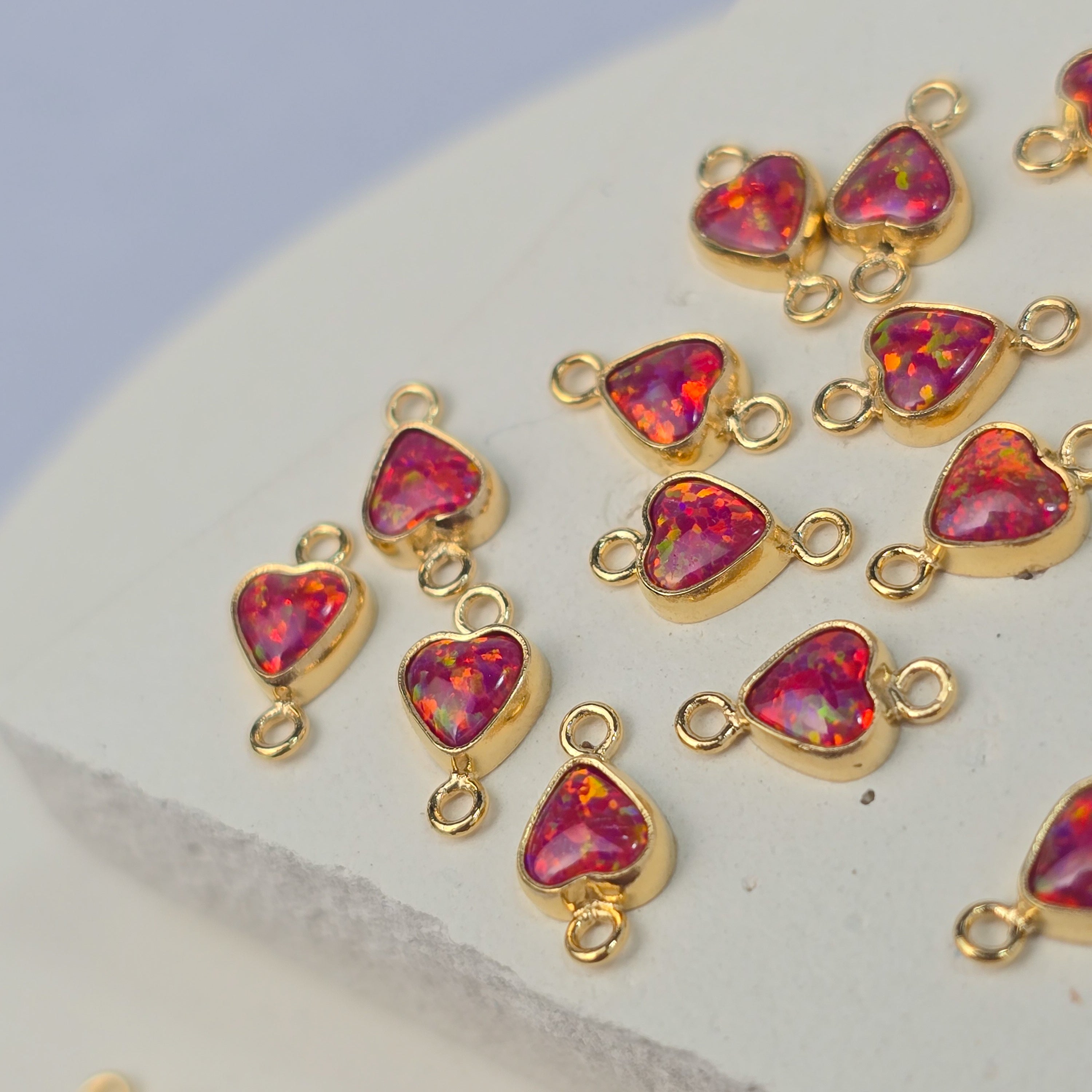 4mm Opal Heart Connector Charm Red