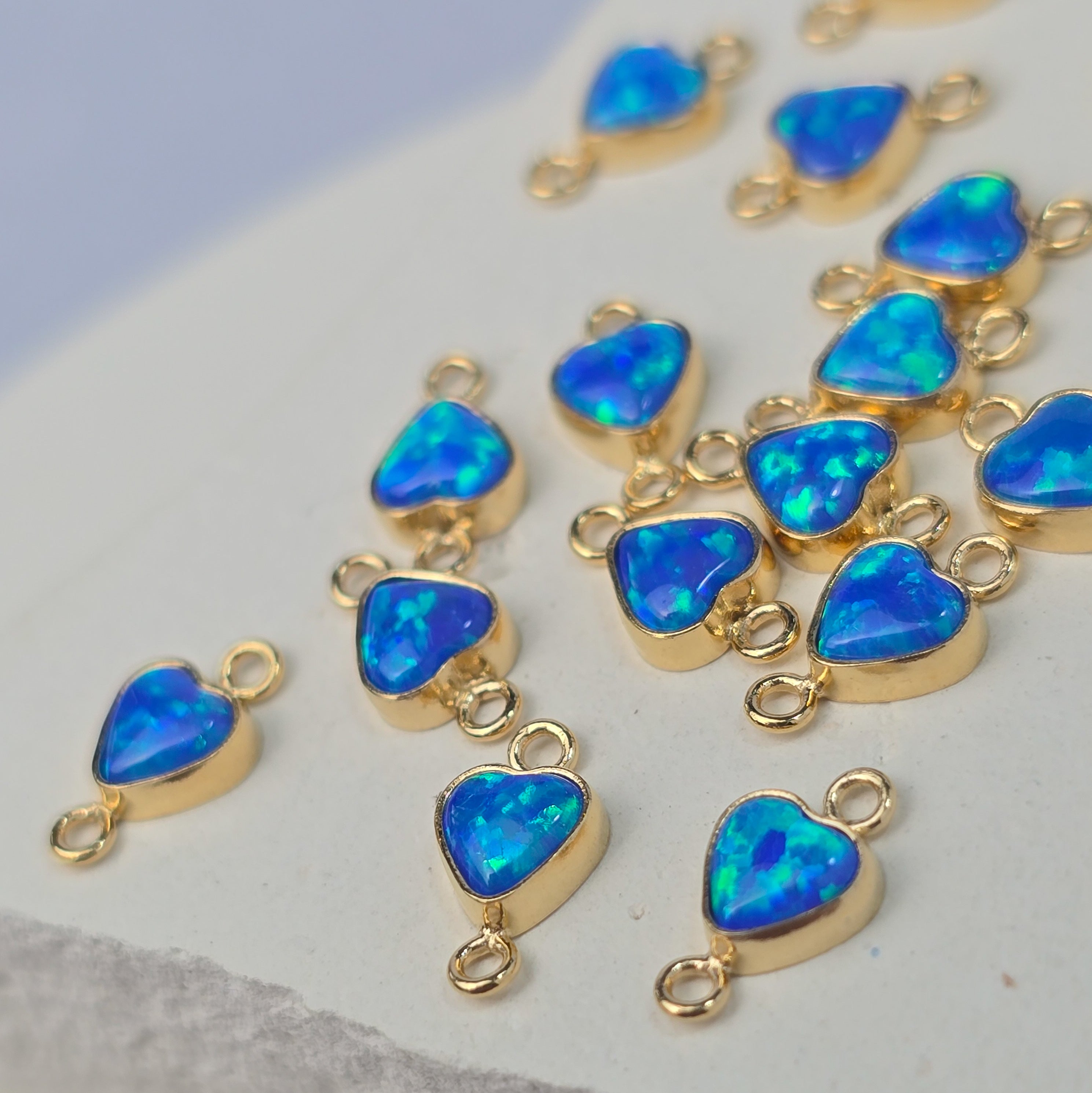 4mm Opal Heart Connector Charm Blue