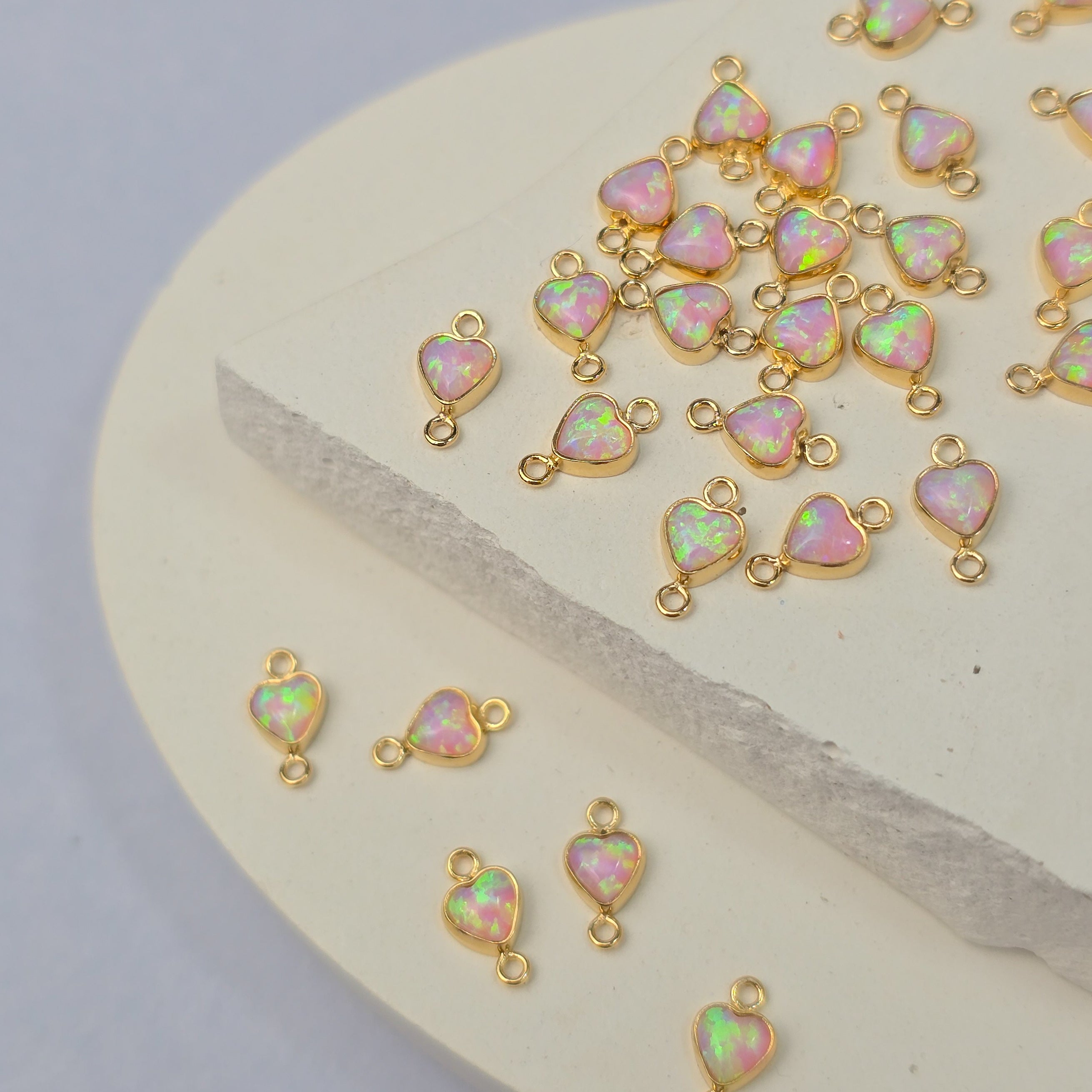 4mm Opal Heart Connector Charm