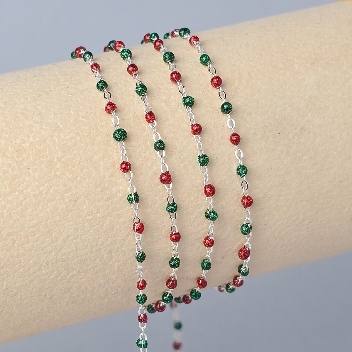 1.5mm Noël Enamel Flat Cable Chain 925 Sterling Silver / 1 Meter