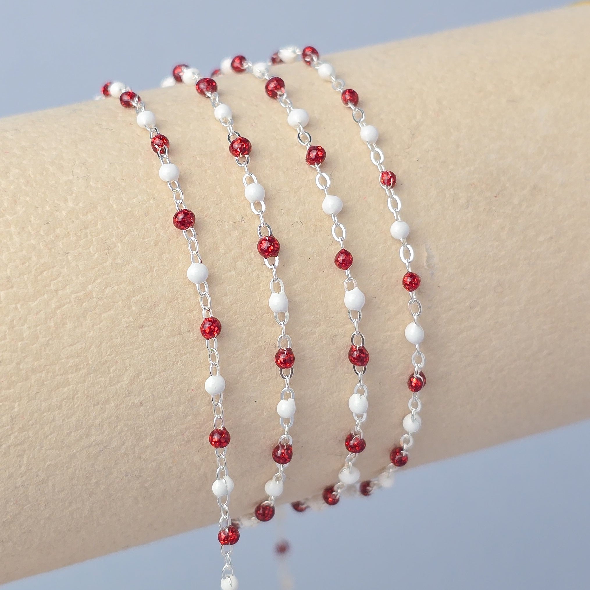 1.5mm Snowberry Enamel Flat Cable Chain 925 Sterling Silver / 1 Meter