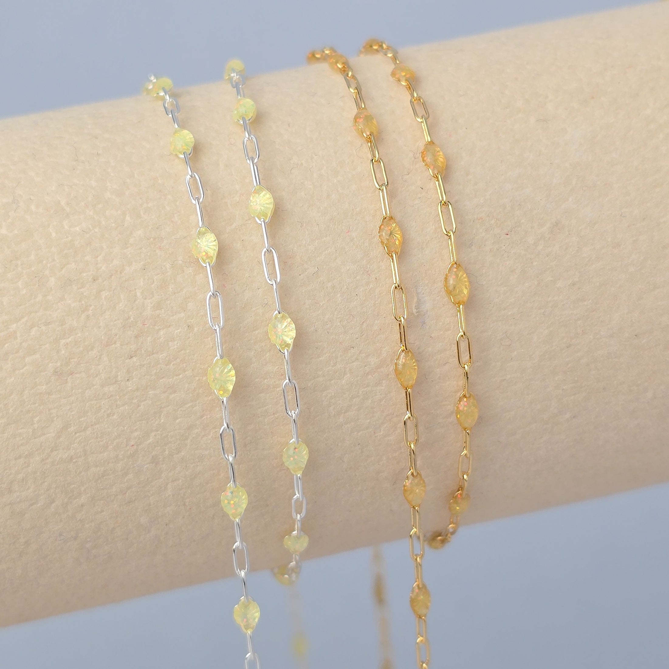 Stained Glass Citrine Enamel Sunburst & Paperclip Chain