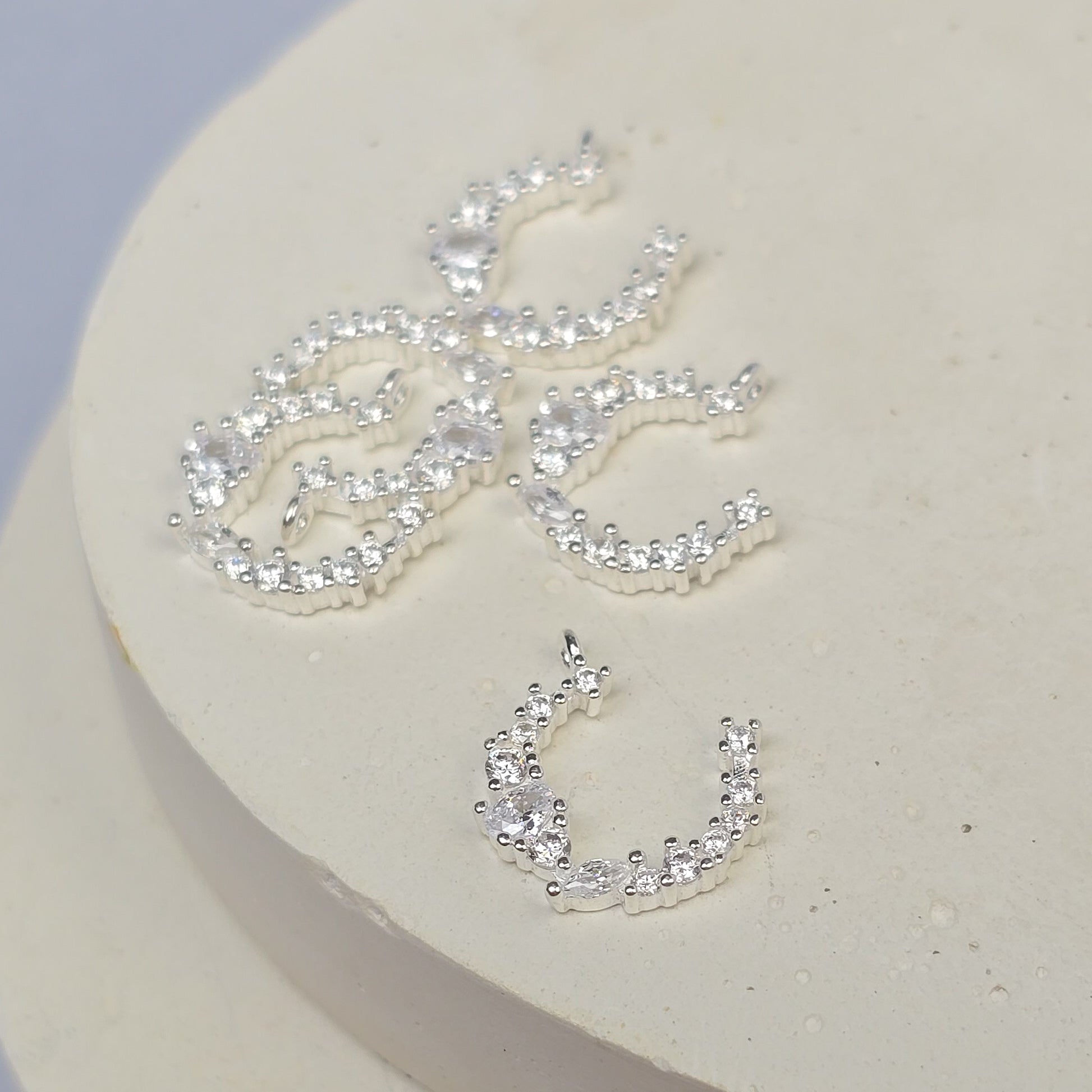Sterling Silver CZ Crescent Moon Pendant Charm Charms
