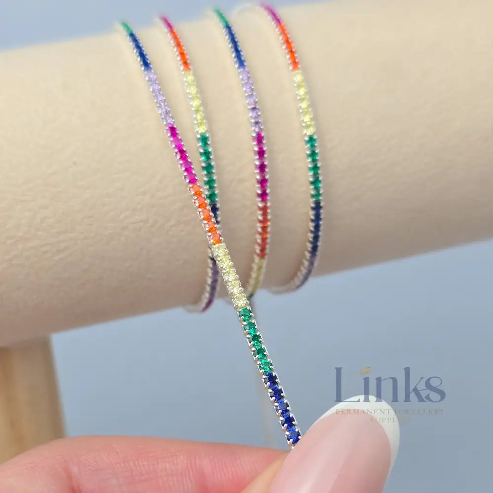 2mm Rainbow Tennis Chain - 925 Sterling Silver 1 Meter