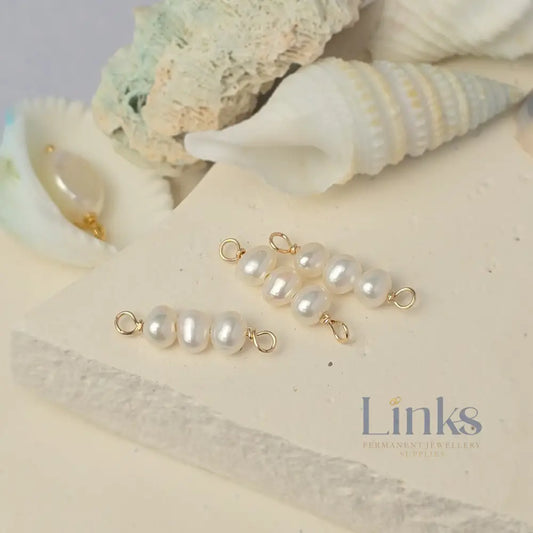 3 Freshwater Rice Pearl Connector Charm