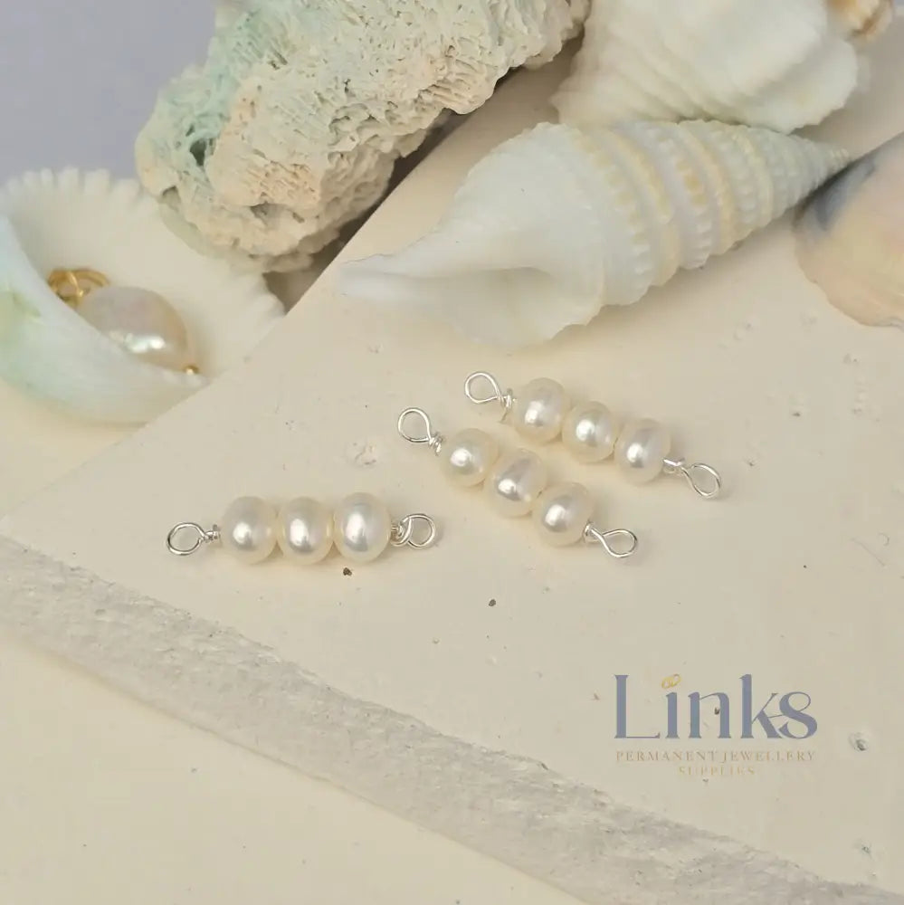 3 Freshwater Rice Pearl Connector Charm