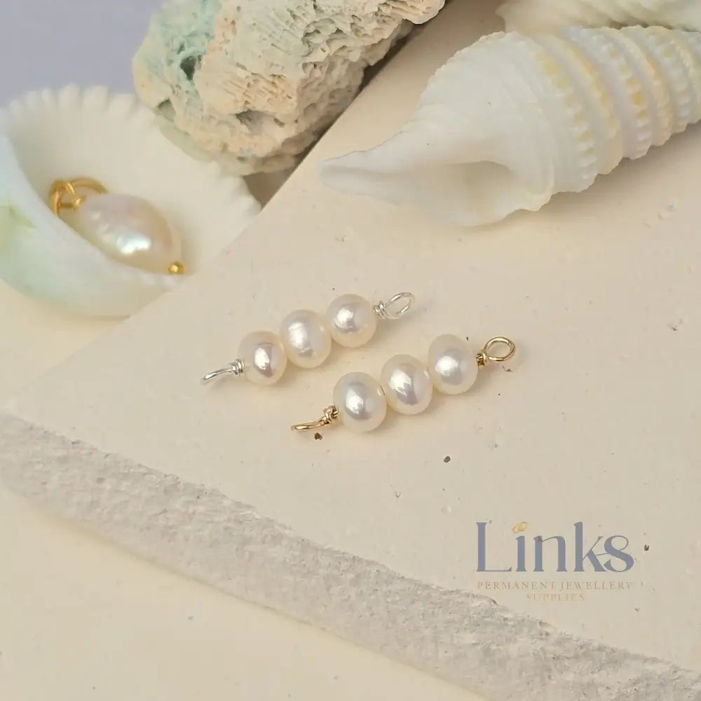 3 Freshwater Rice Pearl Connector Charm
