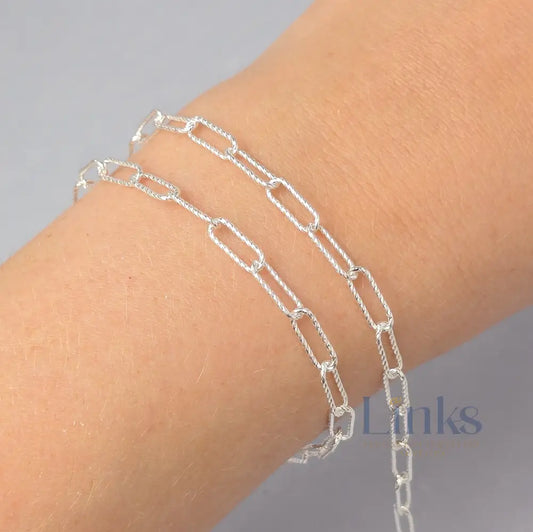 4.15mm Textured Paperclip Chain - 925 Sterling Silver
