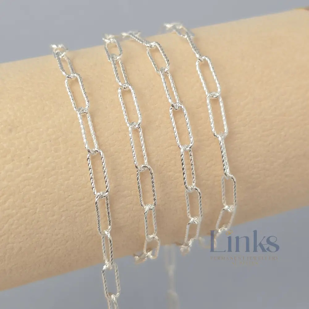 4.15mm Textured Paperclip Chain - 925 Sterling Silver