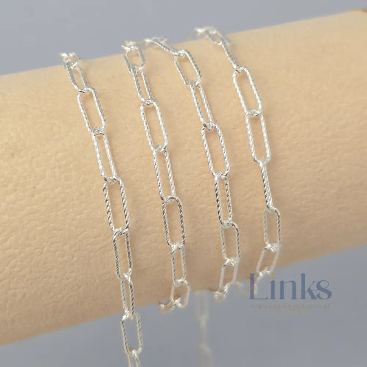 4.15mm Textured Paperclip Chain - 925 Sterling Silver