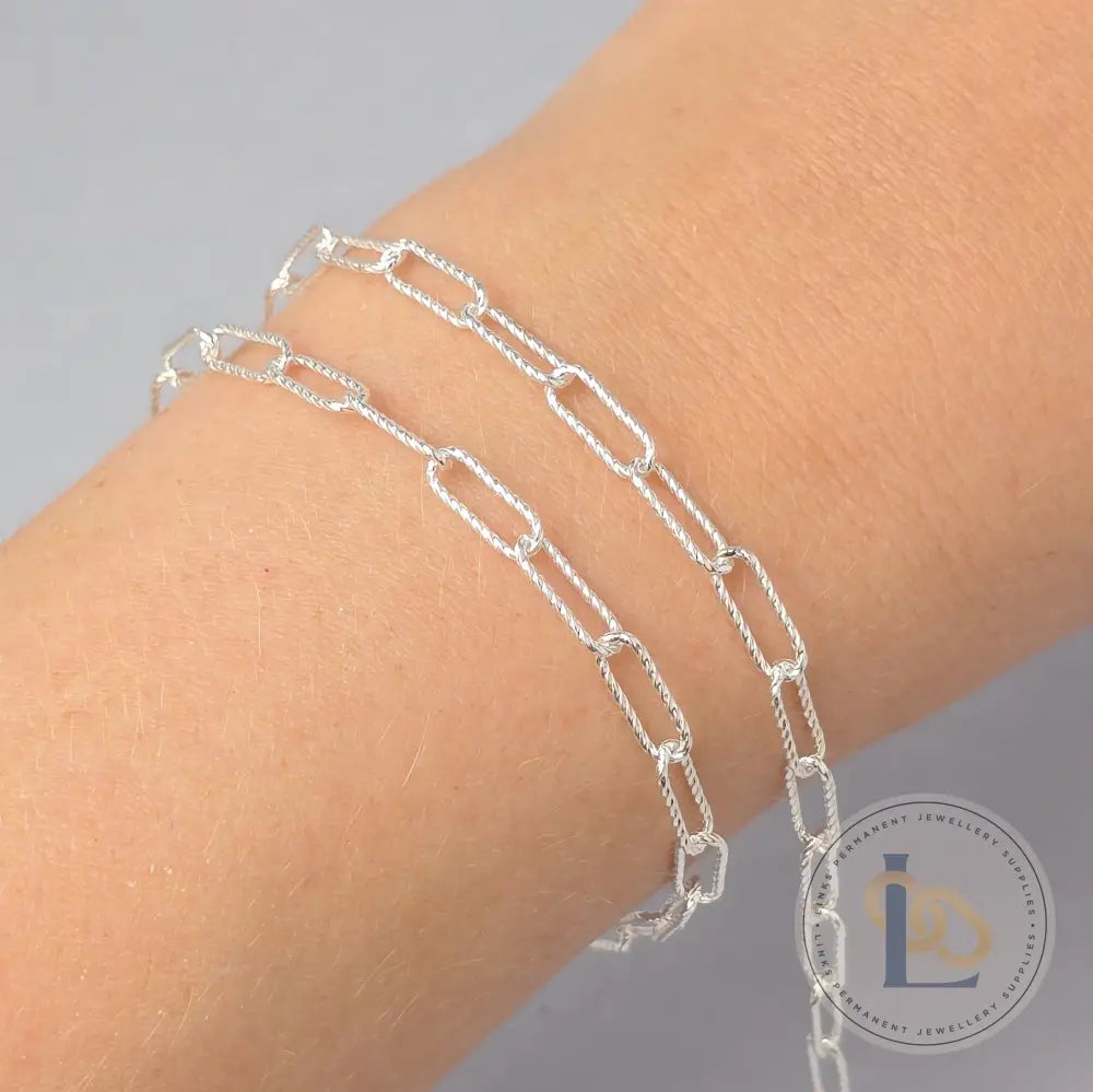 4.15mm Textured Paperclip Chain - 925 Sterling Silver