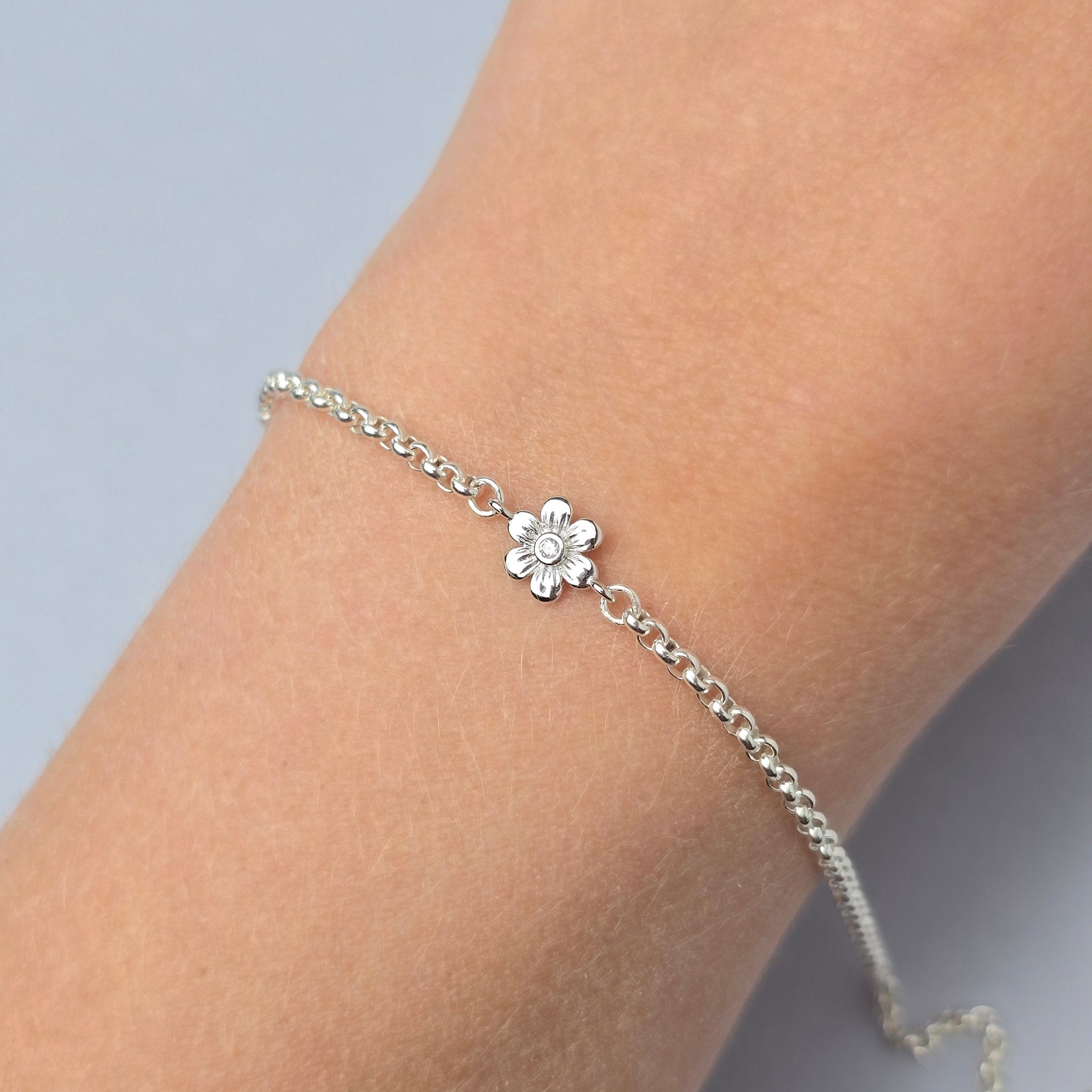 Sterling Silver Cubic Zirconia Flower Connector