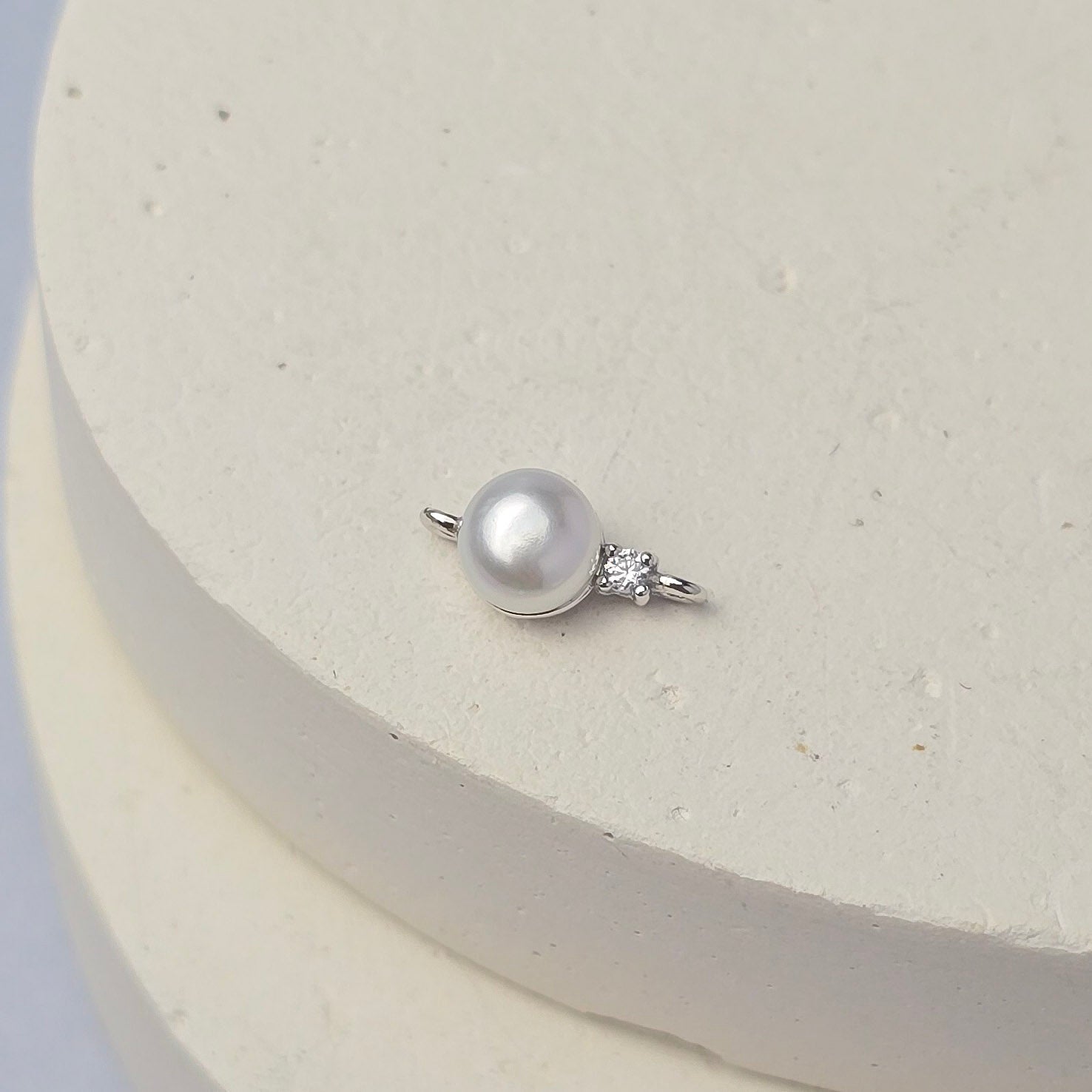 Sterling Silver Round Pearl Connector with Tiny CZ Stone Charms