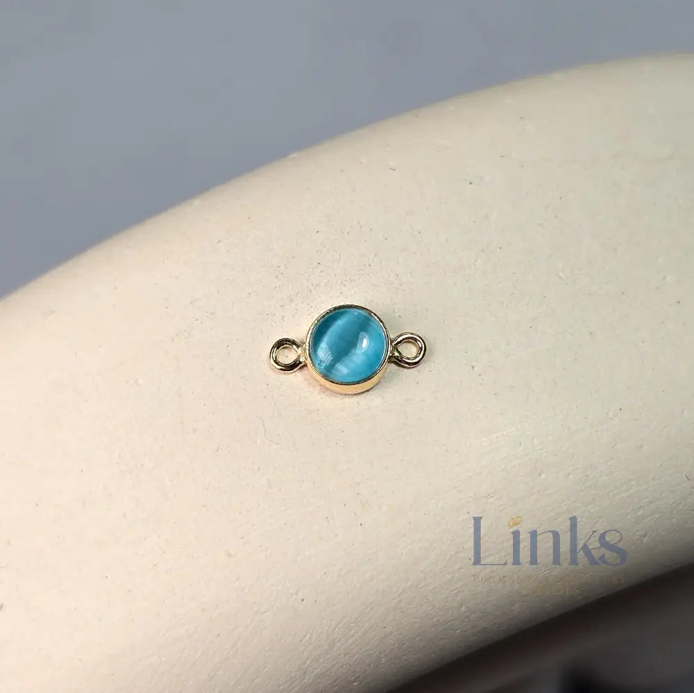 4Mm Blue Cat’s Eye Connector Charm 14K Gold Filled