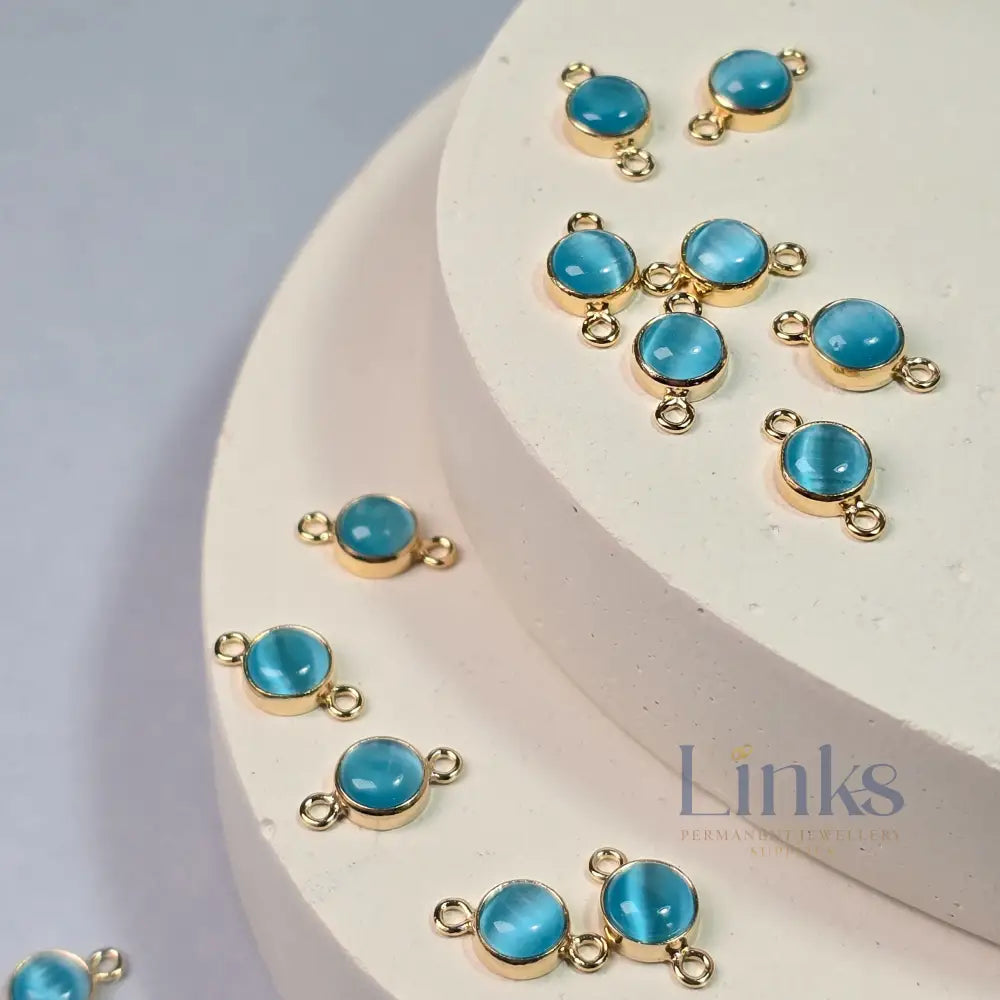 4Mm Blue Cat’s Eye Connector Charm