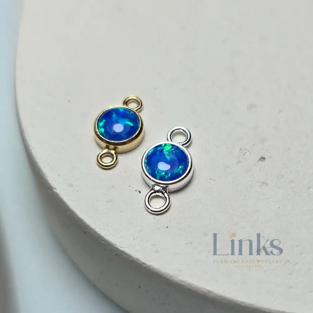 4mm Blue Opal Connector Charm - Links Permanent Jewellery Supplies
