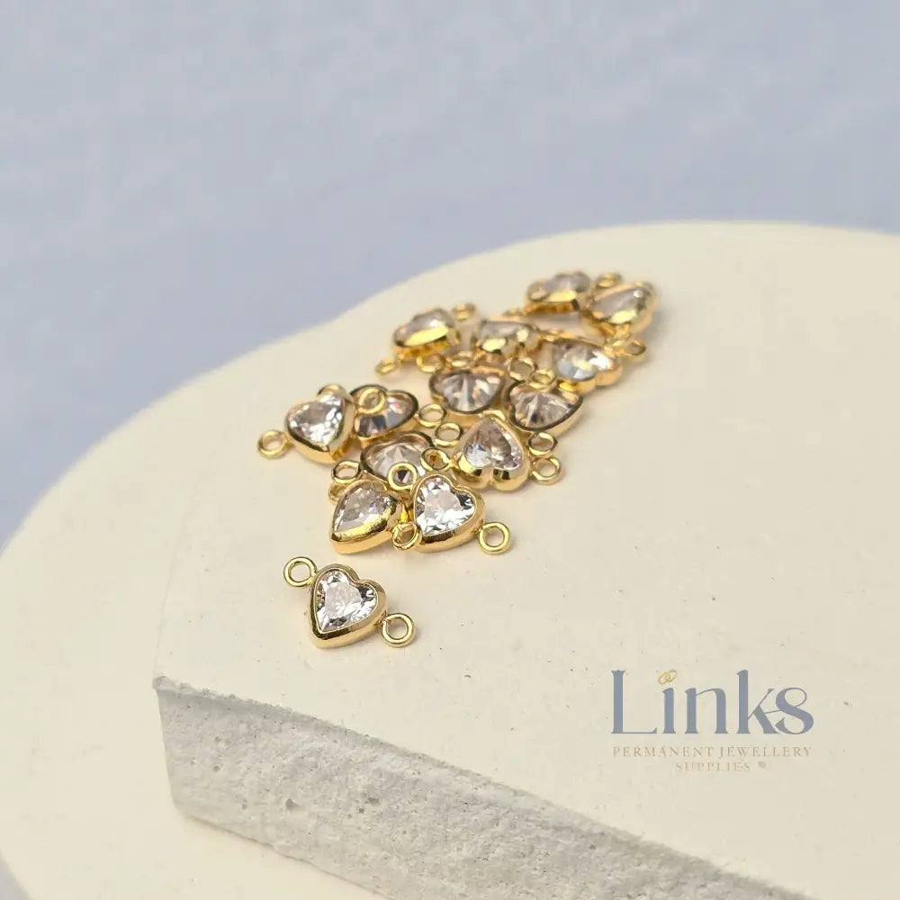 4mm Heart Birthstone Connector Charm 14k Gold Filled / April - Crystal