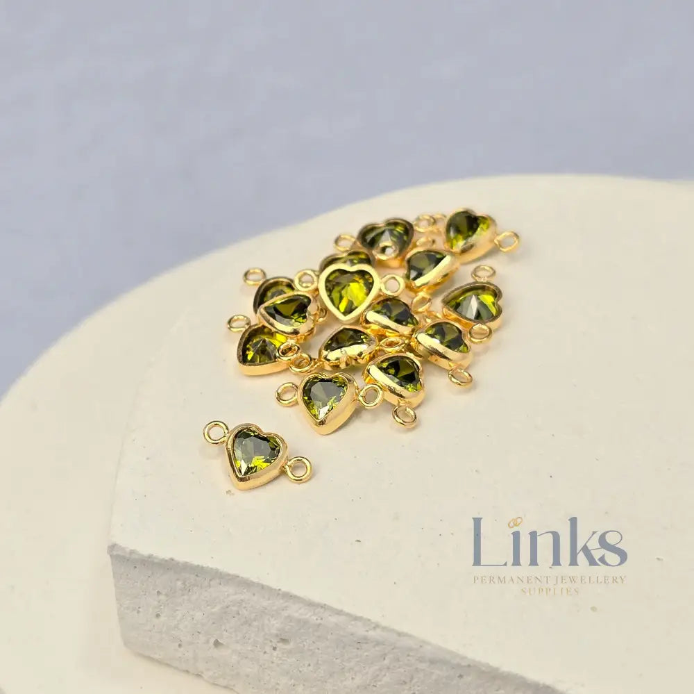 4mm Heart Birthstone Connector Charm 14k Gold Filled / August - Peridot