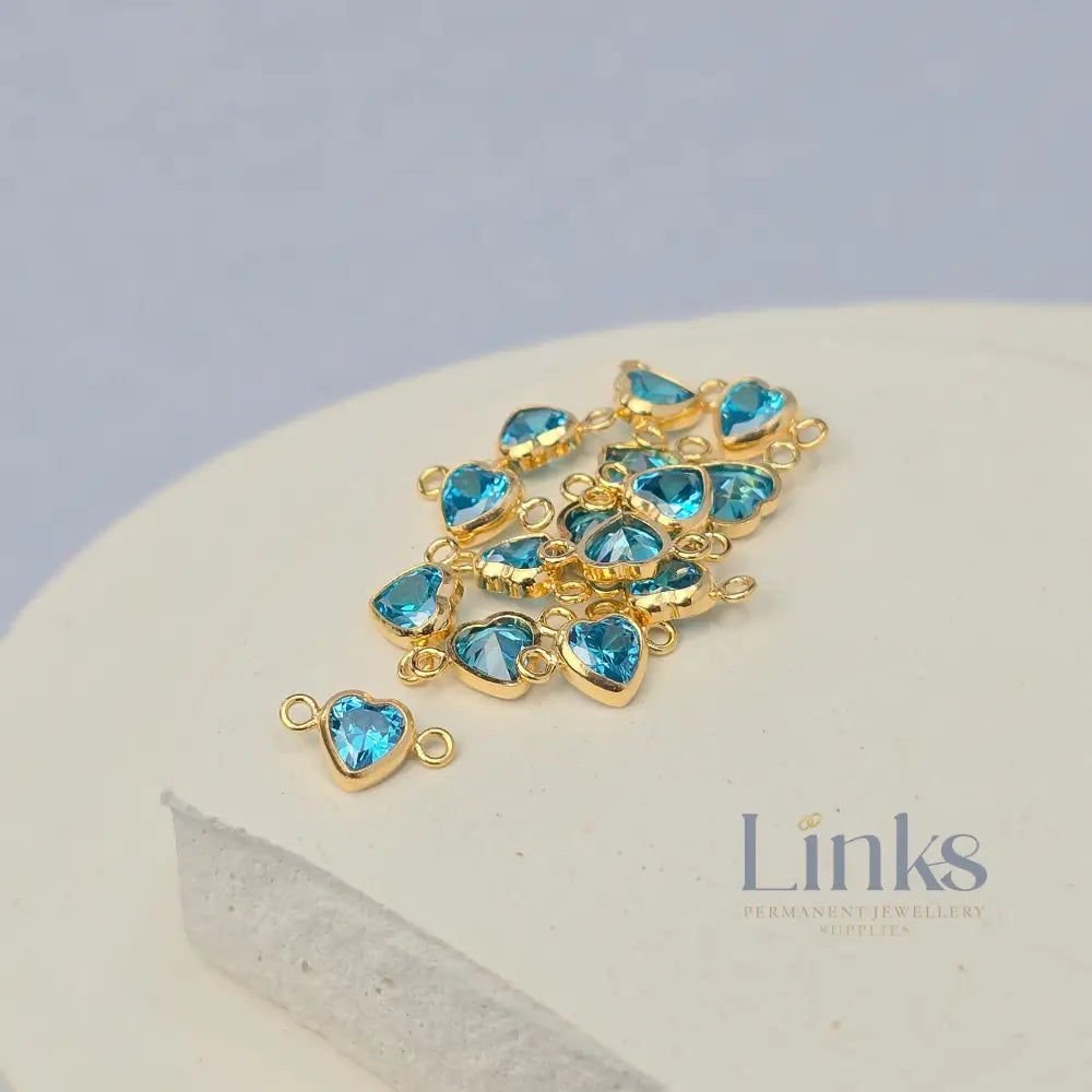 4mm Heart Birthstone Connector Charm 14k Gold Filled / December - Blue Zircon