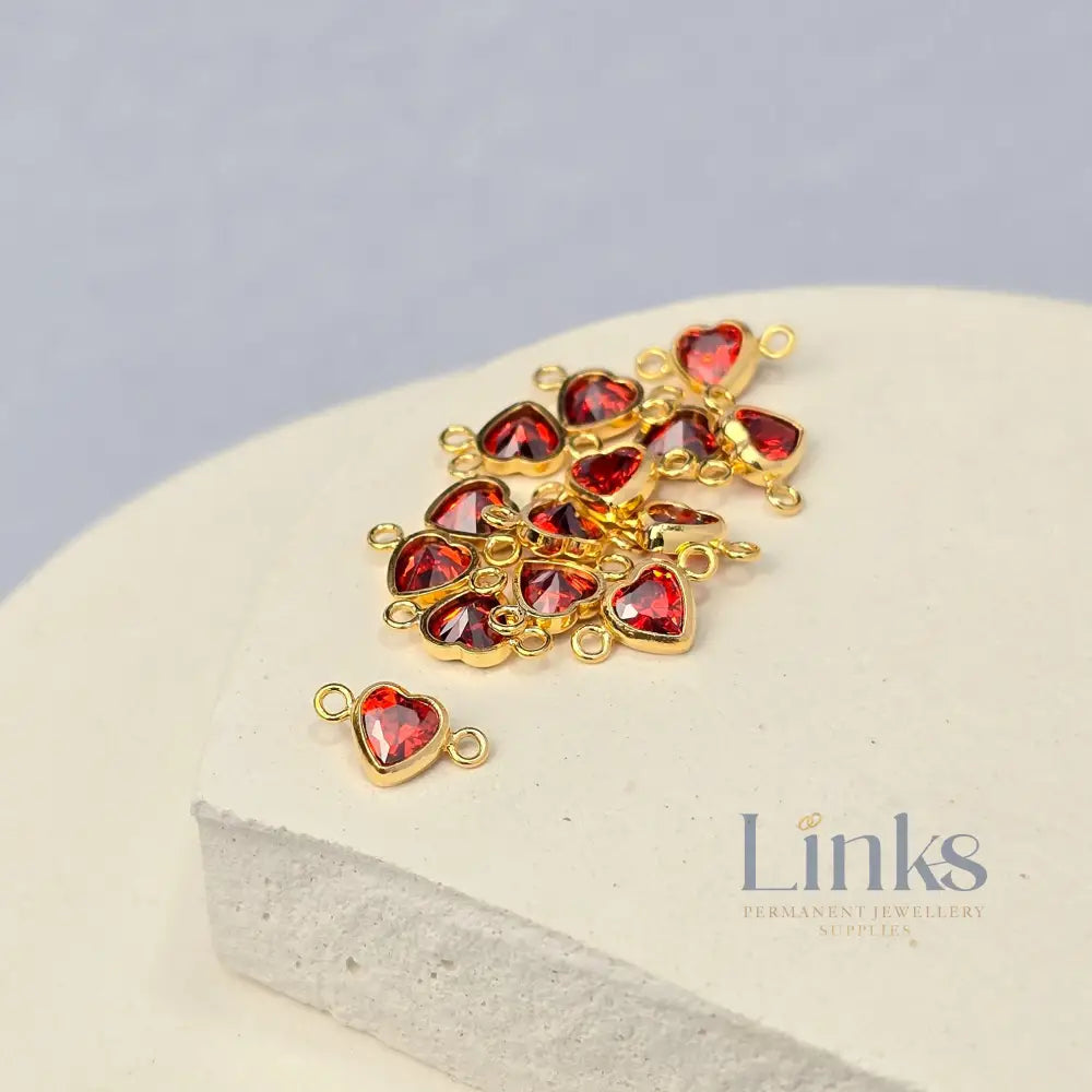 4mm Heart Birthstone Connector Charm 14k Gold Filled / January - Garnet
