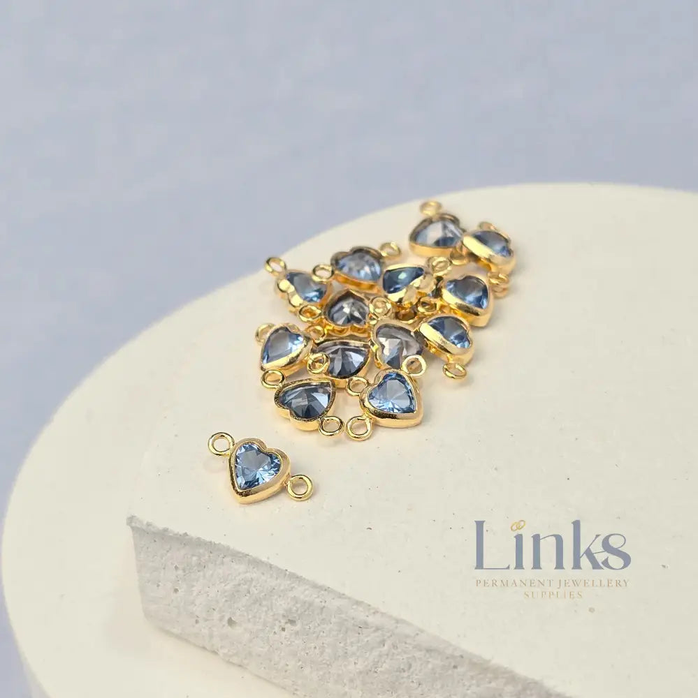 4mm Heart Birthstone Connector Charm 14k Gold Filled / March - Aquamarine