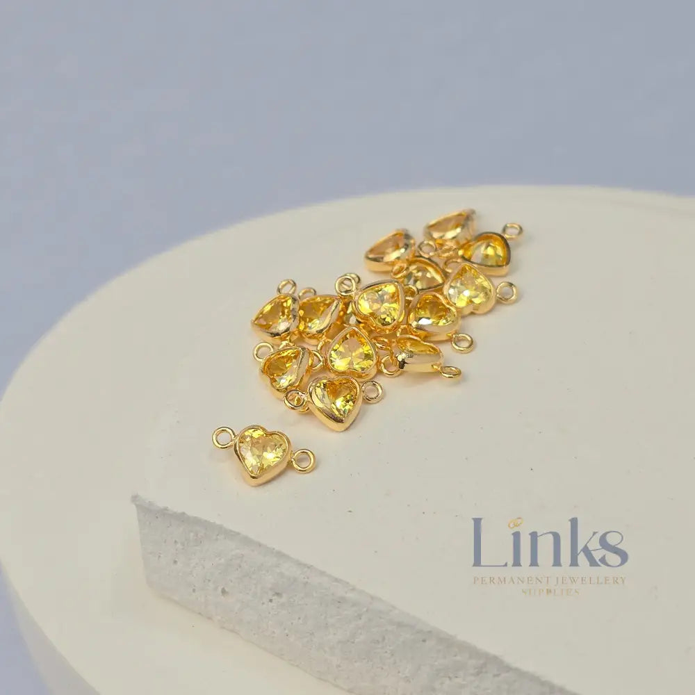 4mm Heart Birthstone Connector Charm 14k Gold Filled / November - Topaz