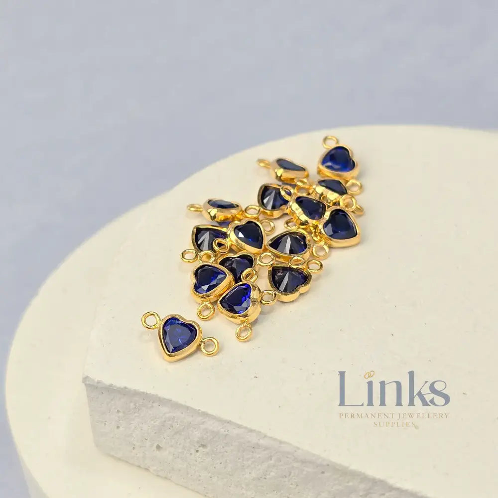 4mm Heart Birthstone Connector Charm 14k Gold Filled / September - Sapphire