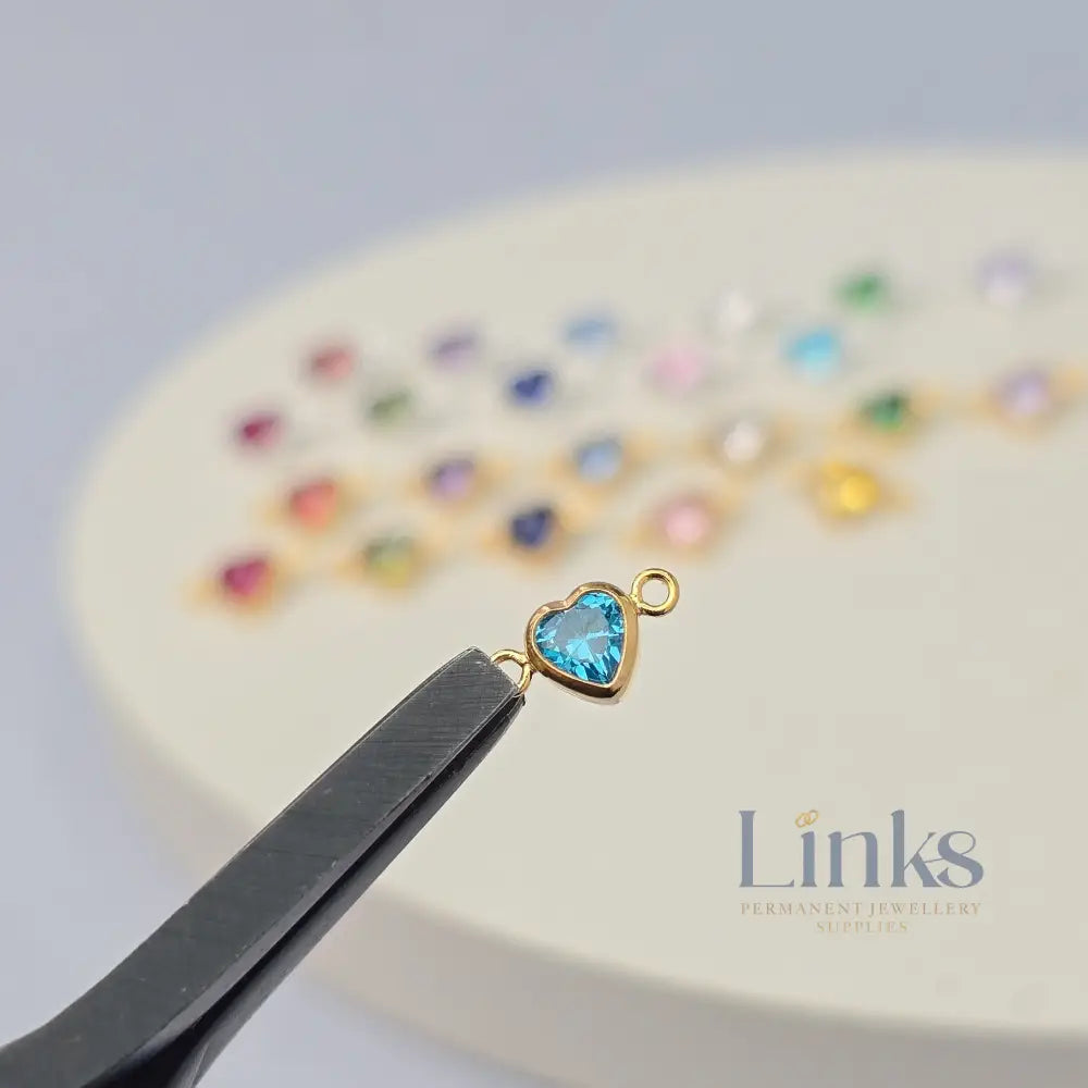 4mm Heart Birthstone Connector Charm
