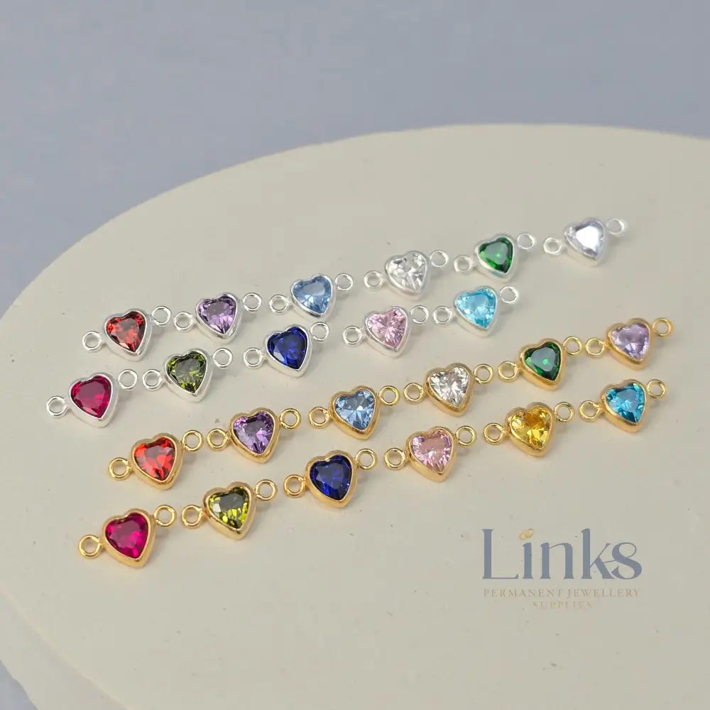 4mm Heart Birthstone Connector Charm