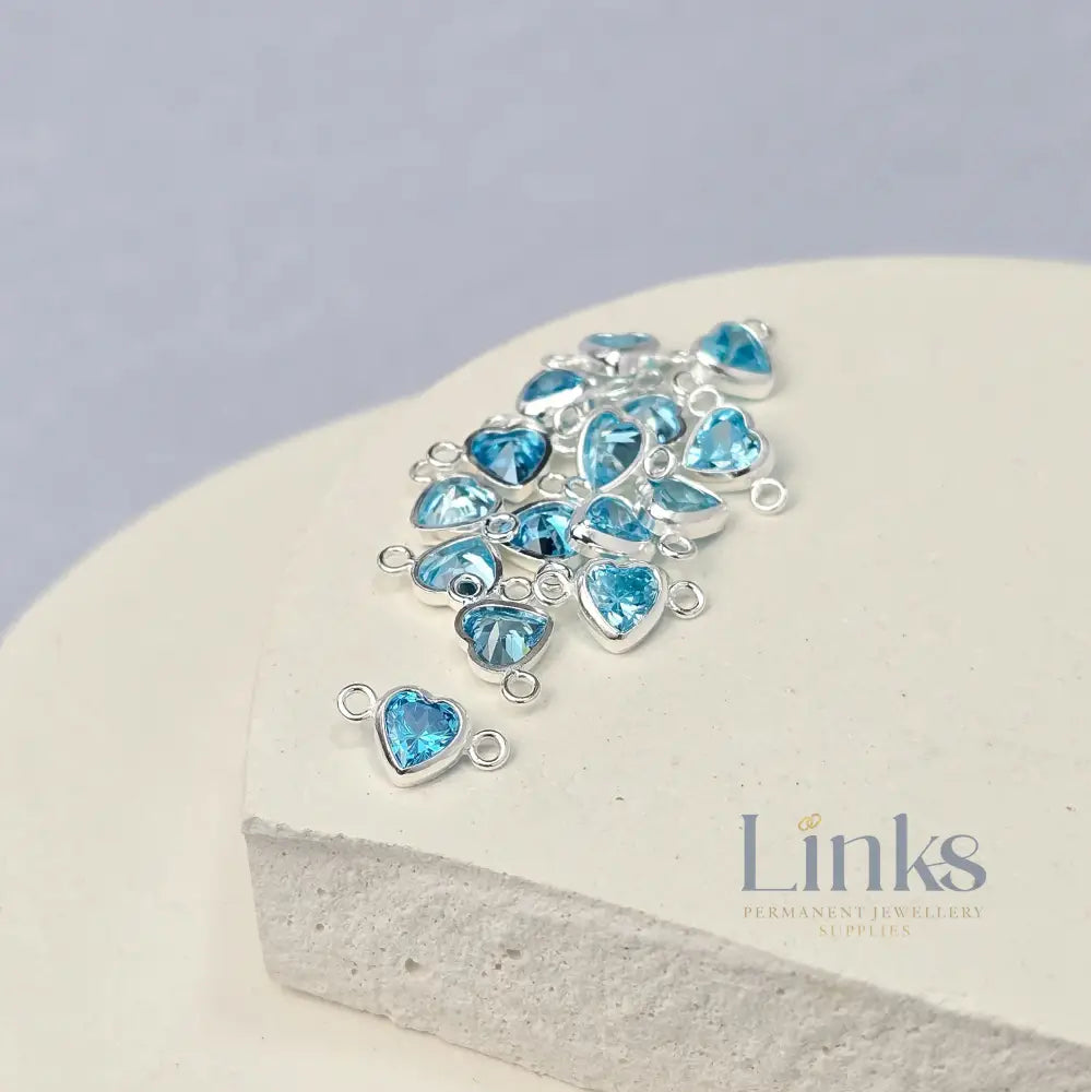 4mm Heart Birthstone Connector Charm Sterling silver / December - Blue Zircon