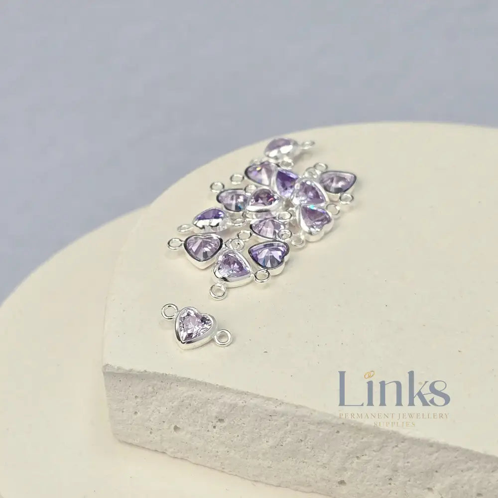 4mm Heart Birthstone Connector Charm Sterling silver / June - Alexandrite