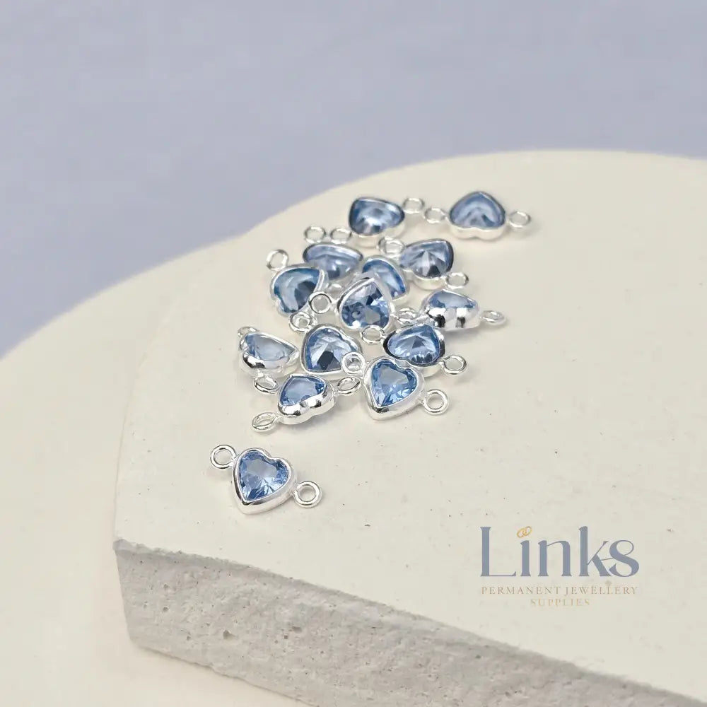 4mm Heart Birthstone Connector Charm Sterling silver / March - Aquamarine