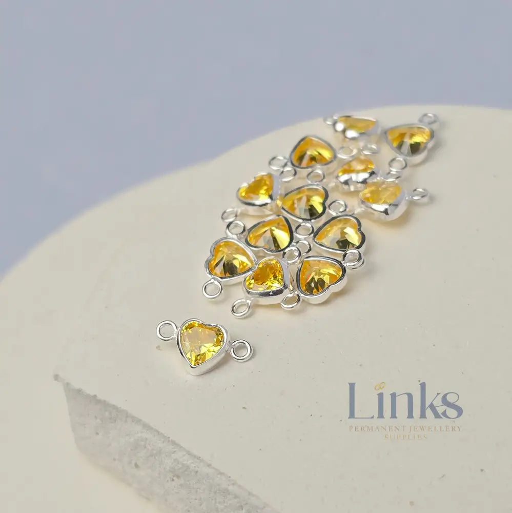 4mm Heart Birthstone Connector Charm Sterling silver / November - Topaz