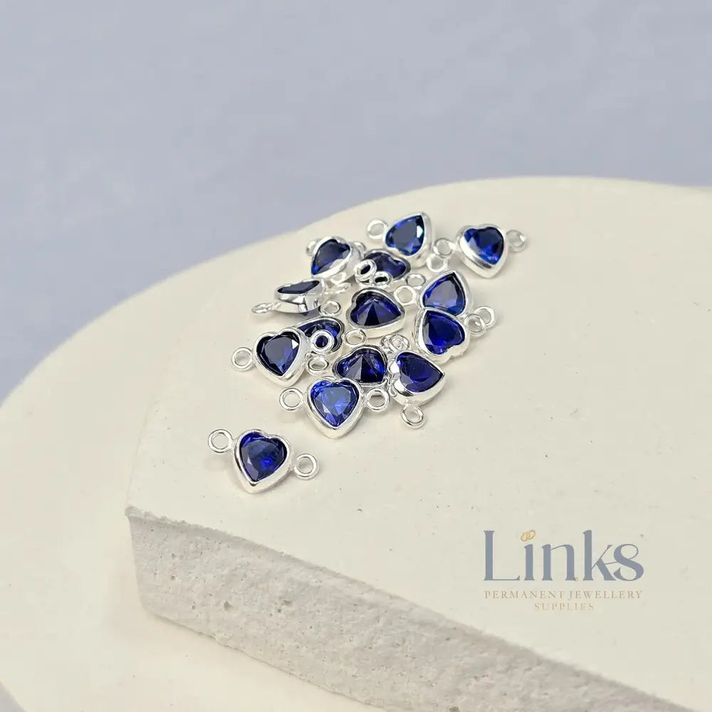 4mm Heart Birthstone Connector Charm Sterling silver / September - Sapphire